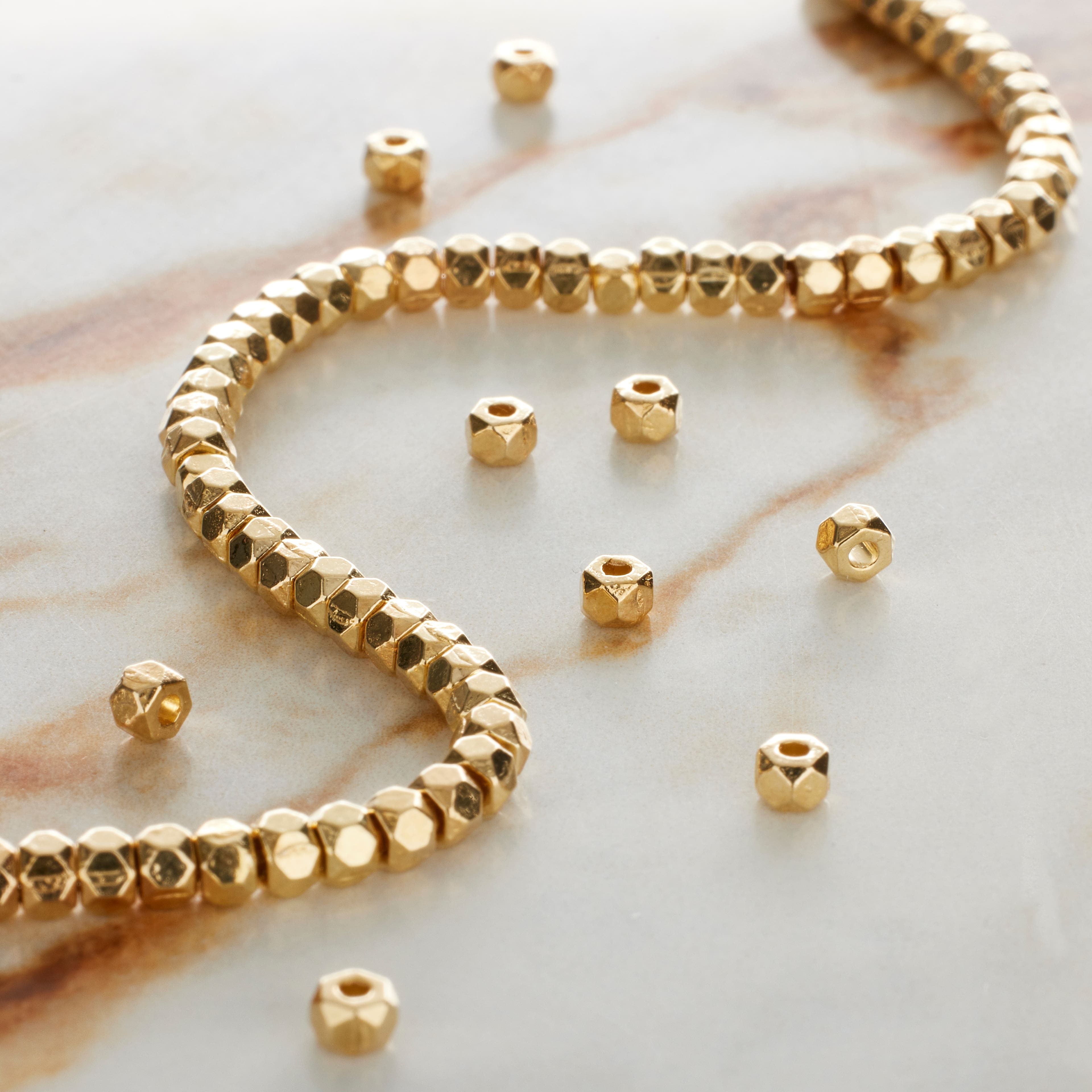 Gold Metal Faceted Cube Beads by Bead Landing&#x2122;