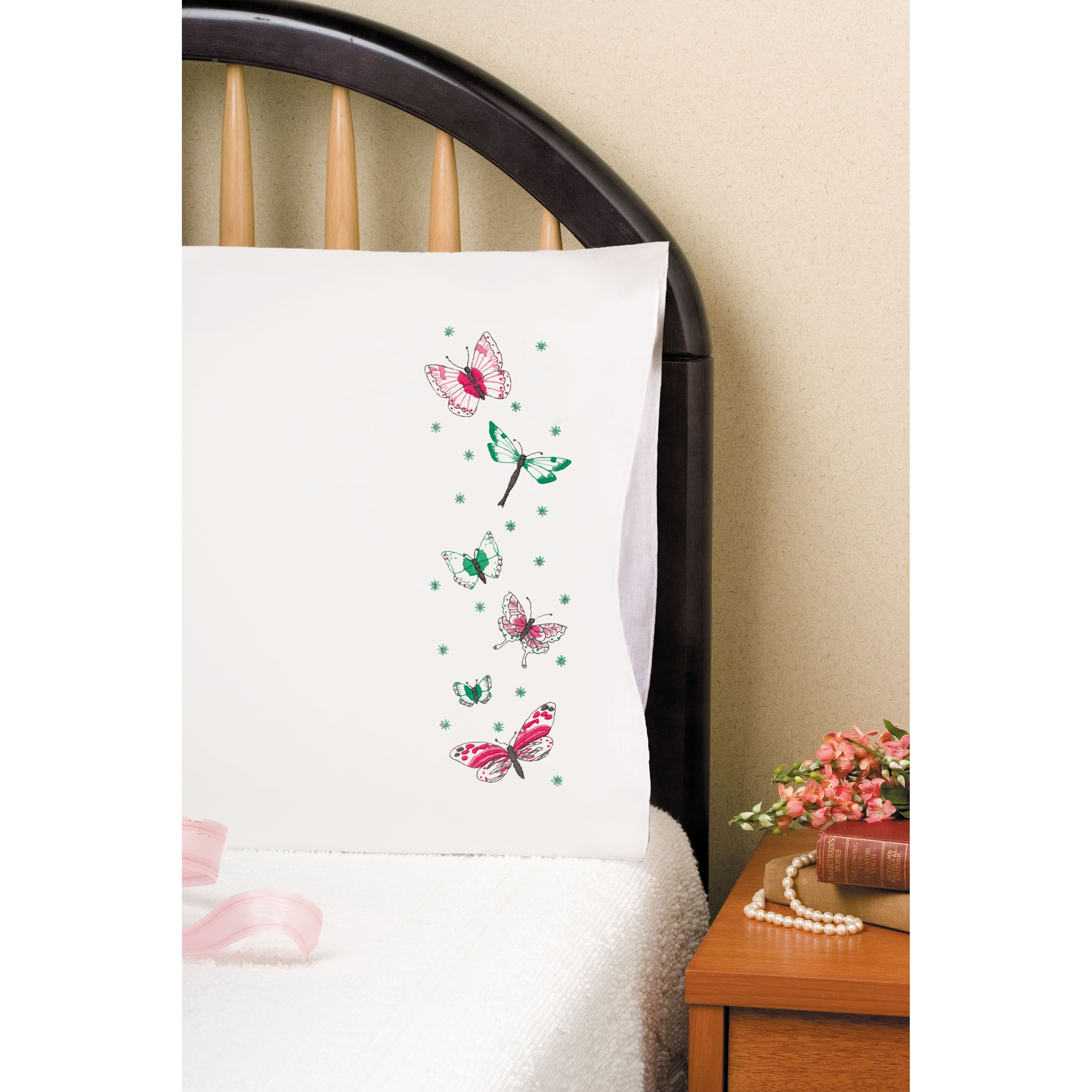 Tobin Stamped For Embroidery Pillowcase Pair 20"X30"-Beautiful Butterflies
