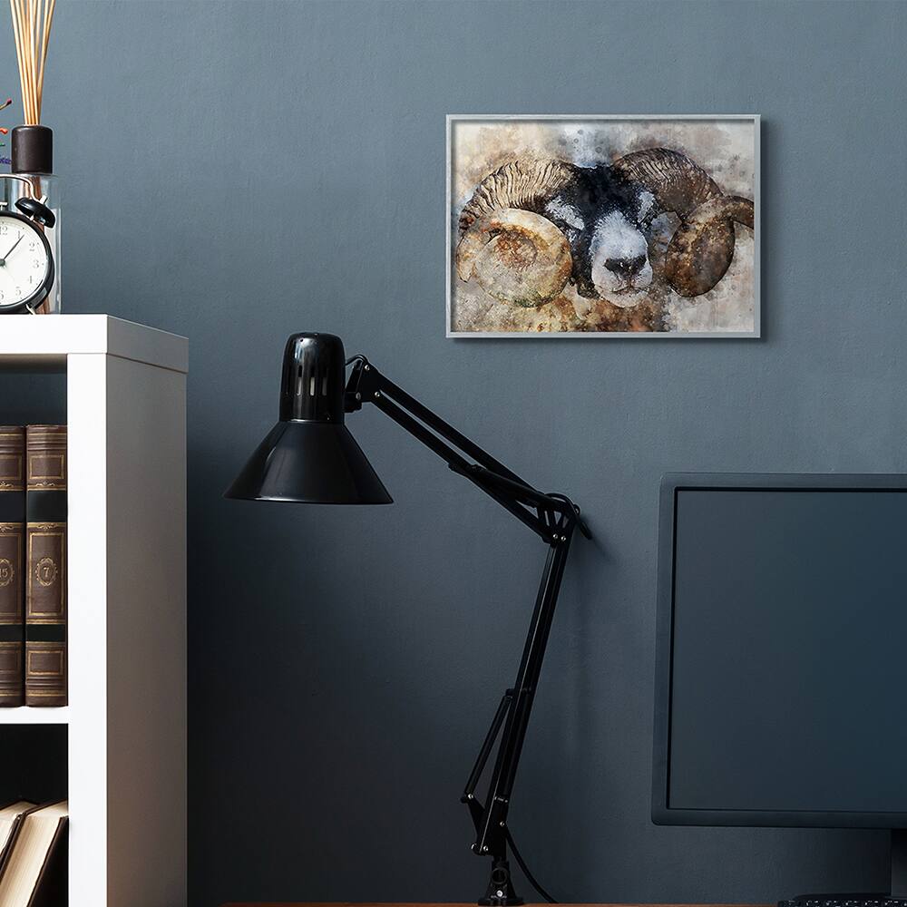 Stupell Industries Big Horned Ram Abstract Dreamlike Portrait Wall Art in Gray Frame