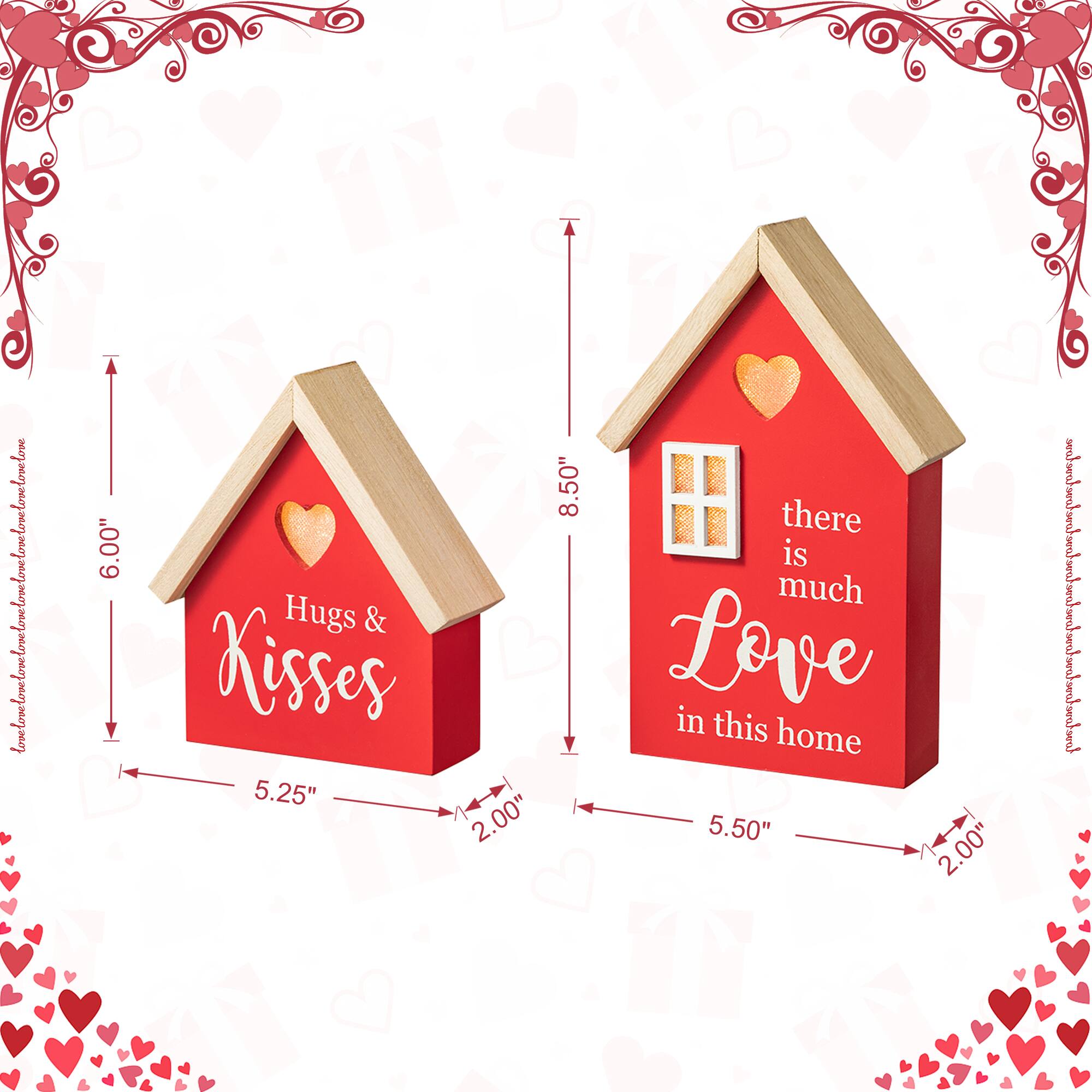 Glitzhome&#xAE; Lighted Valentine&#x27;s Wooden House Table D&#xE9;cor Set