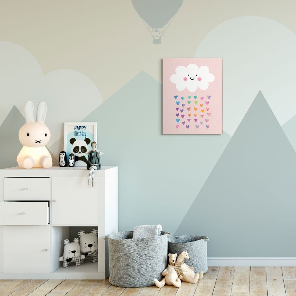 Stupell Industries Raining Rainbow Hearts with Happy Cloud  Canvas Wall Art