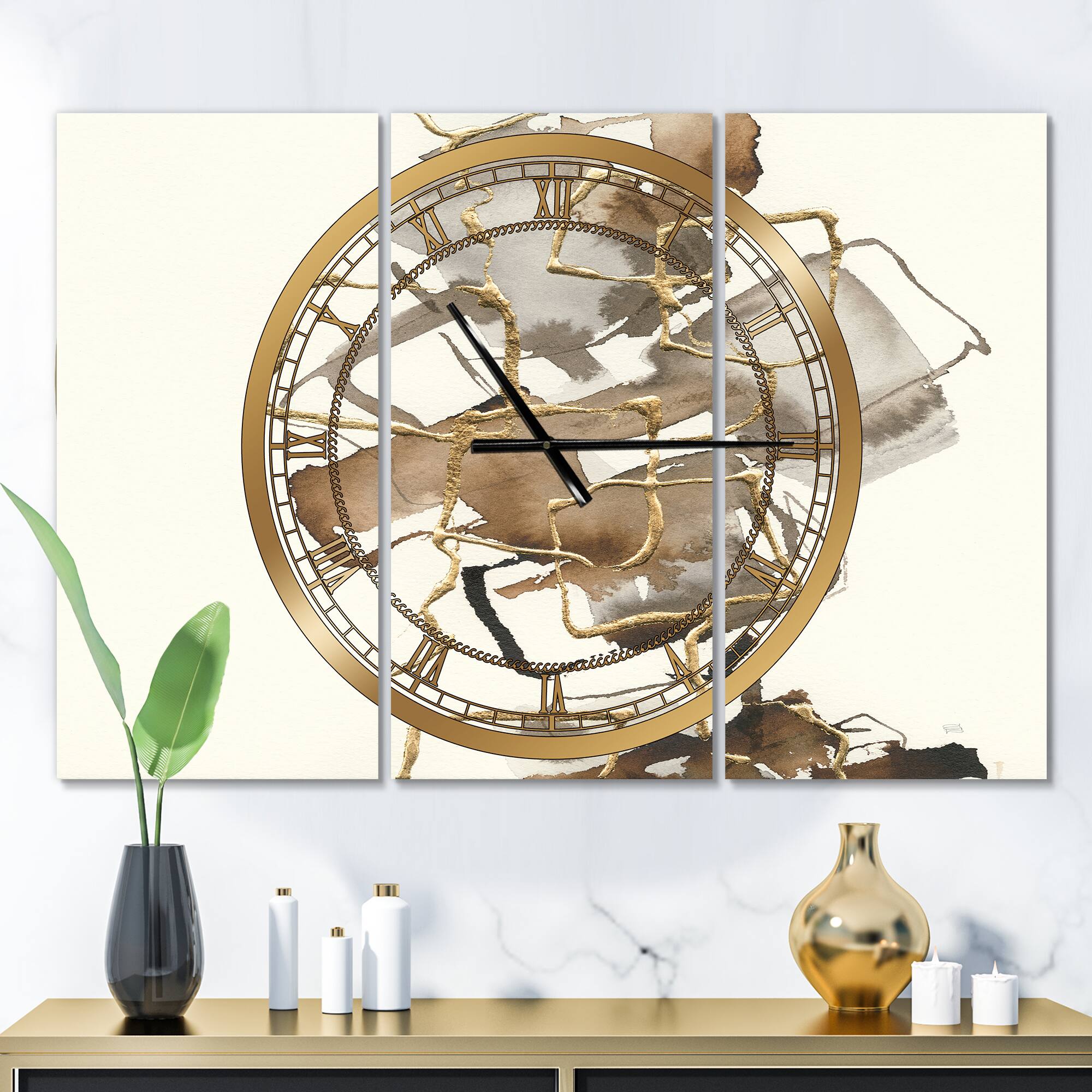 Designart 'Gold Glam Squares Iii Modern Multipanel Wall Clock