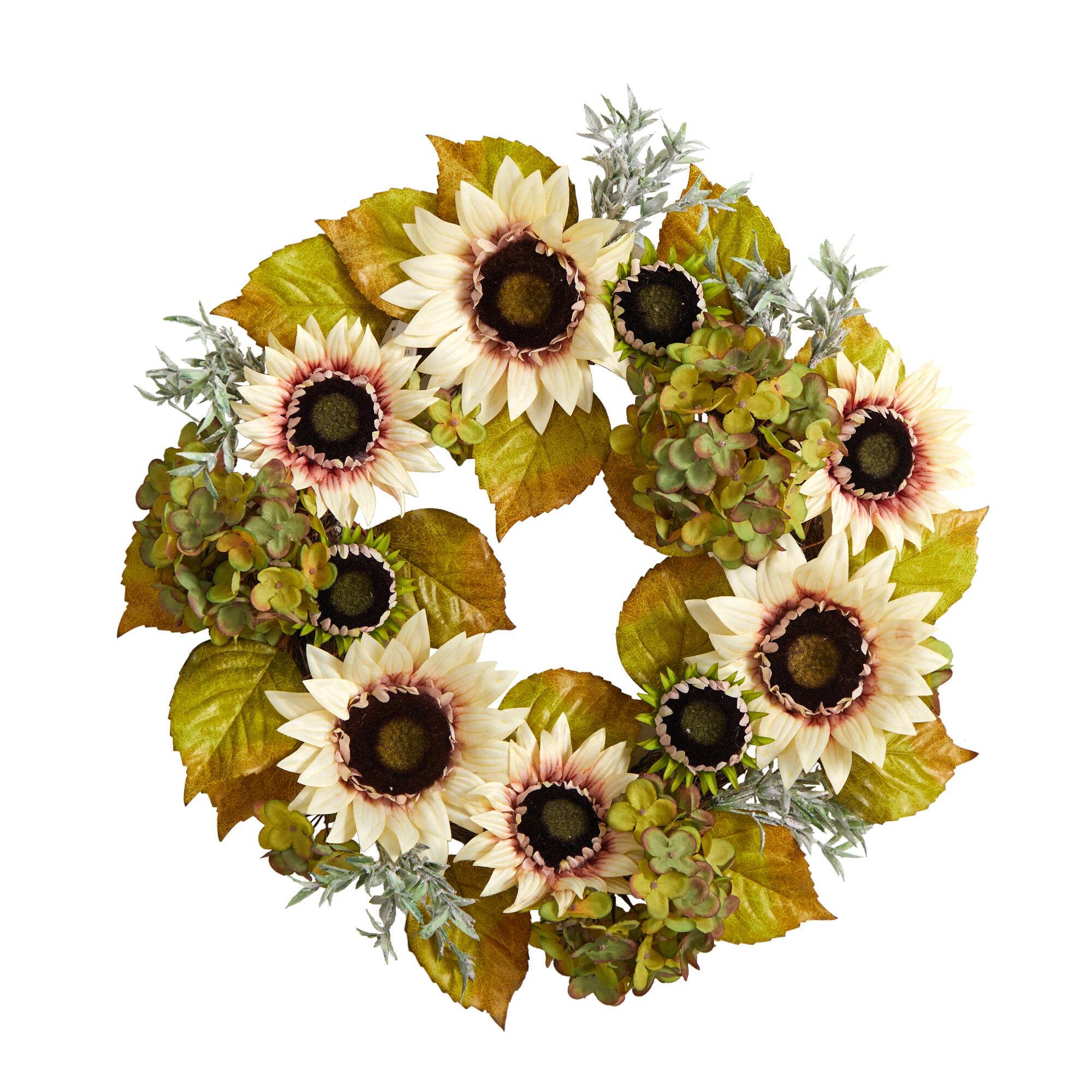 24&#x22; White Sunflower &#x26; Hydrangea Artificial Autumn Wreath