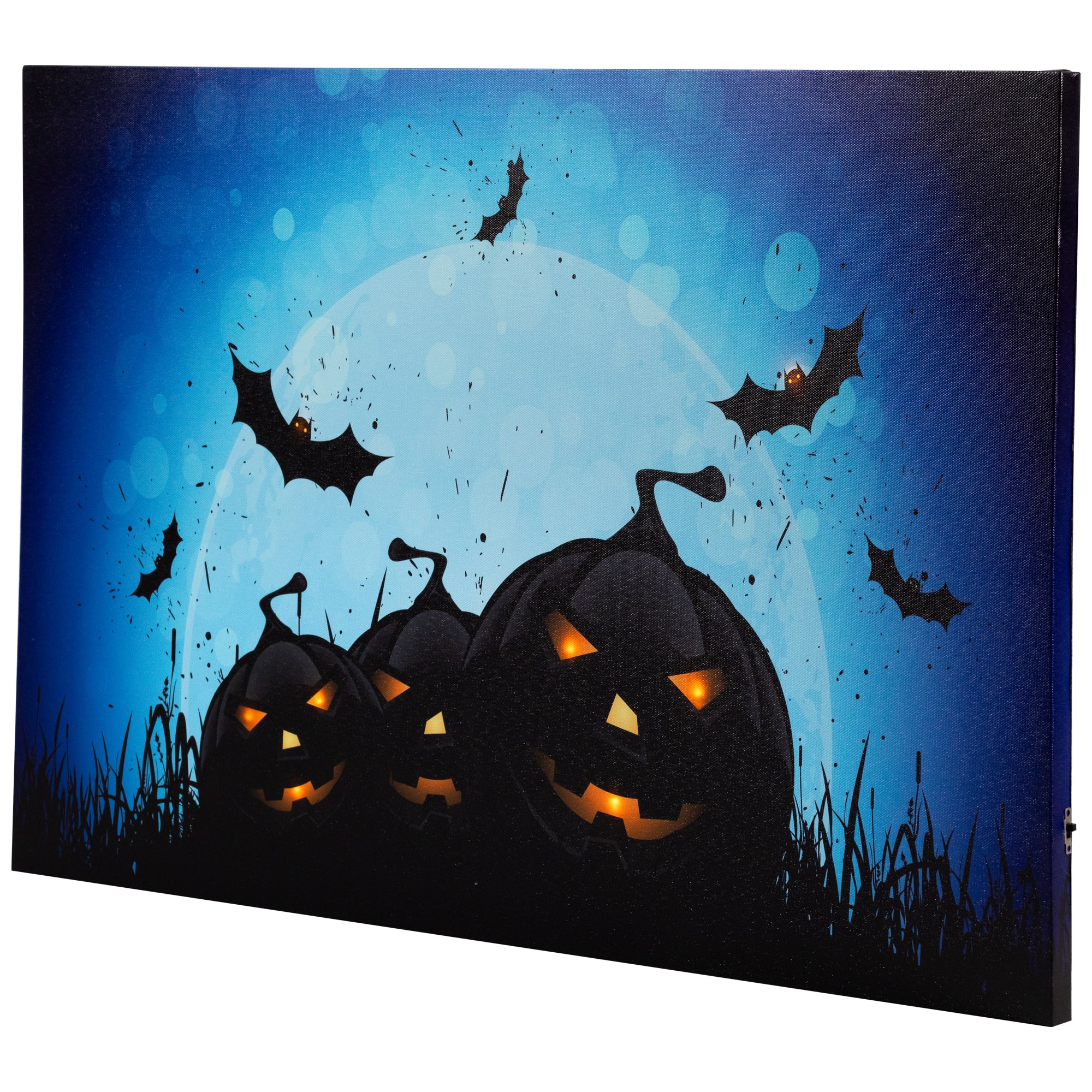 LED Lighted Jack-O-Lanterns & Bats Halloween Canvas Wall Art
