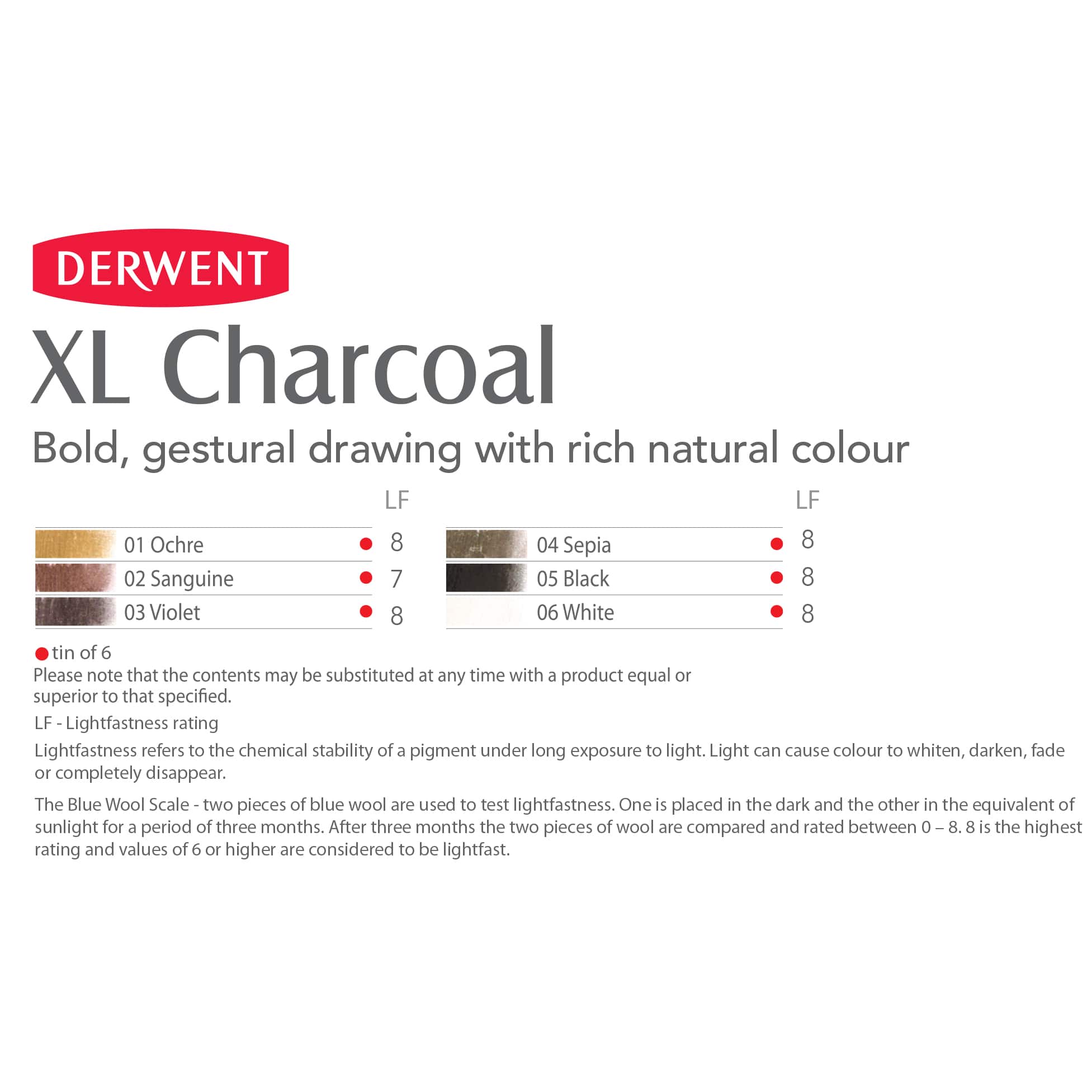 Derwent&#xAE; XL Charcoal 6 Color Tin Set