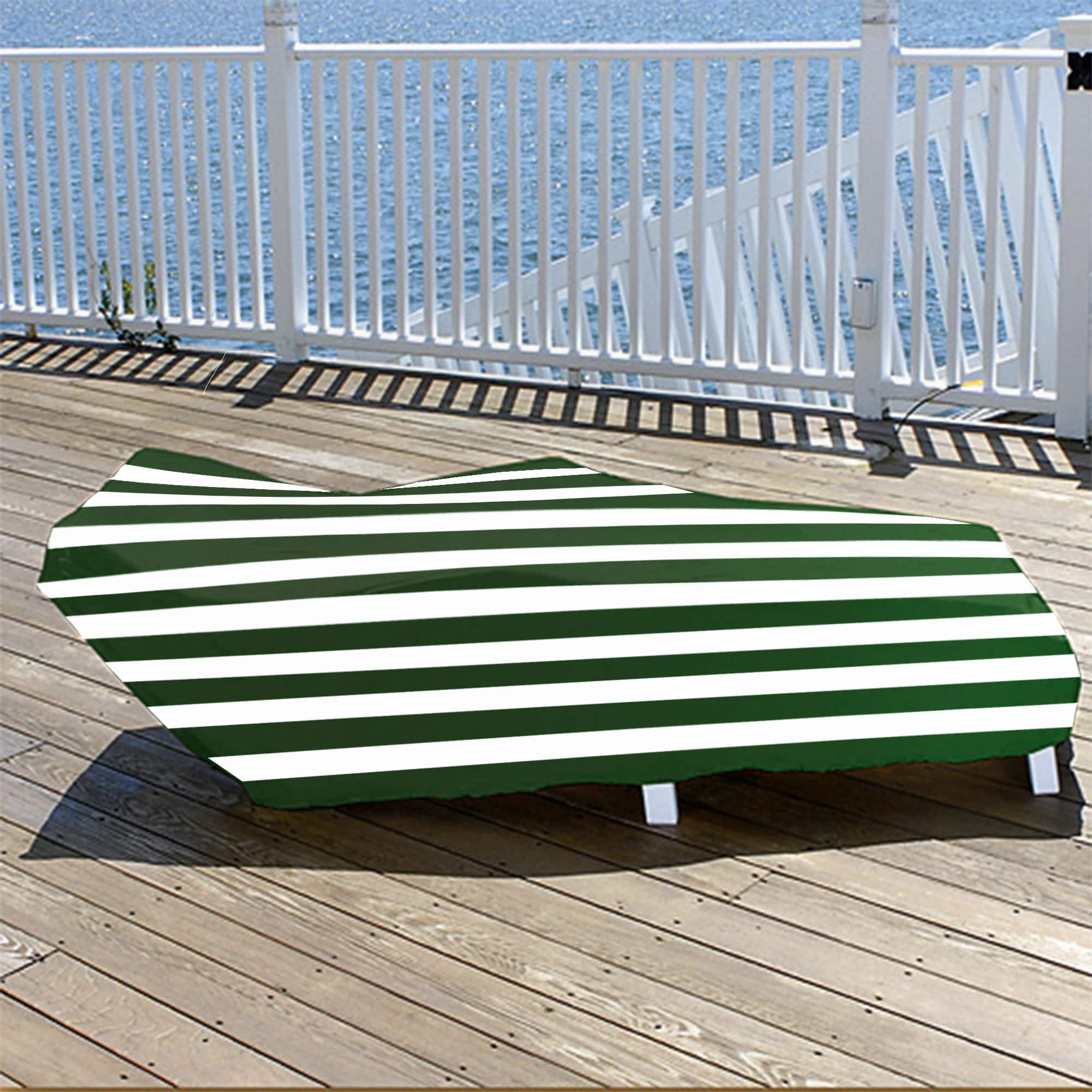 81&#x22; Green &#x26; White Stripes Reversible Lounge Chair Cover