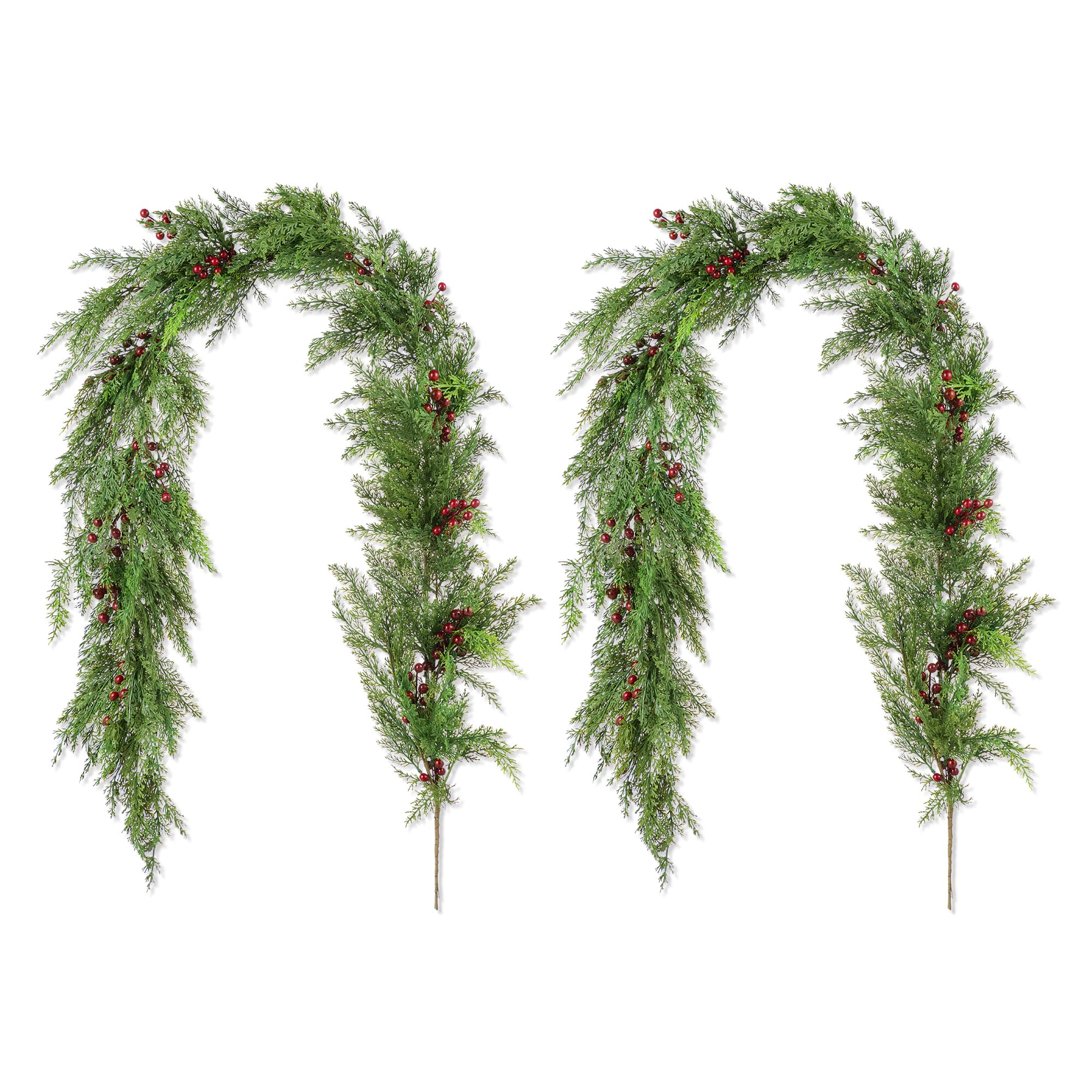 Glitzhome&#xAE; 6ft Christmas Greenery PE Cedar Garland with Red Berries, 2ct.