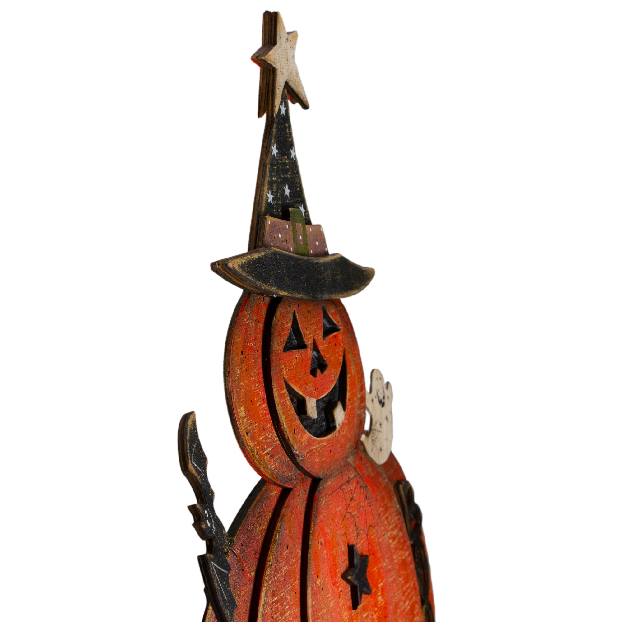 28" Lighted Standing Pumpkin with a Ghost & Bat Halloween Tabletop Décor