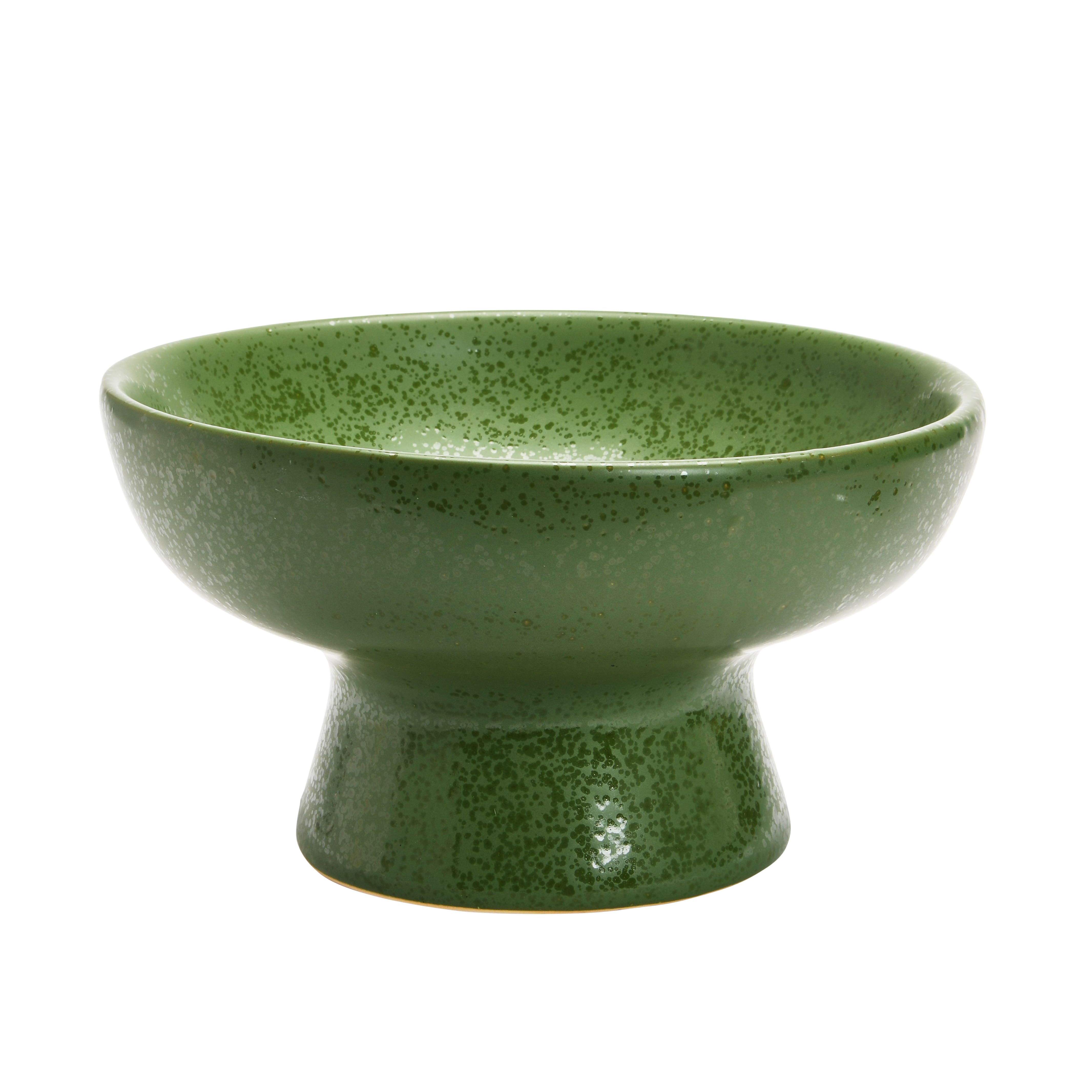 Matte Green Reactive Glaze Stoneware Footed Bowl