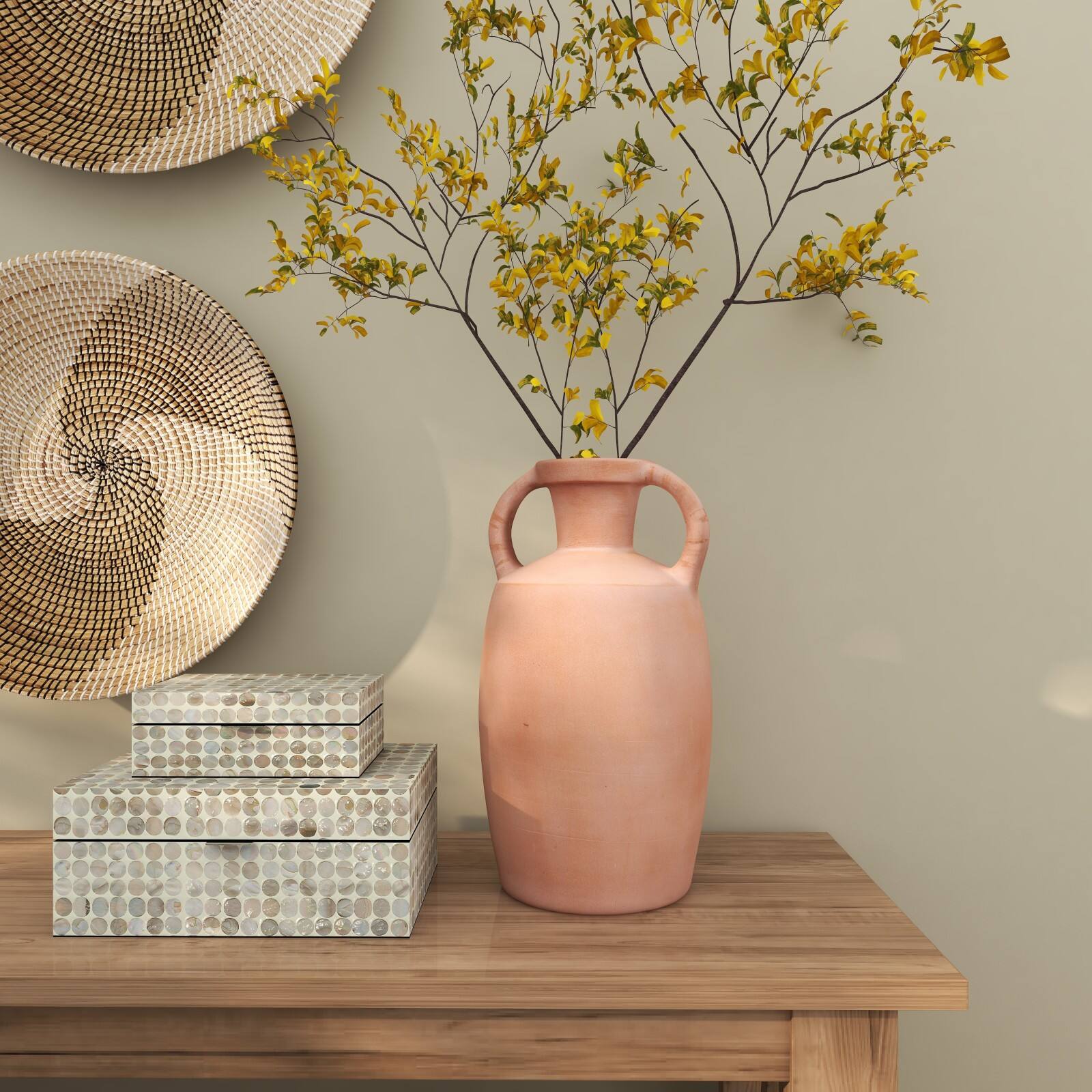 16" Orange Terracotta Jug Vase with Handles