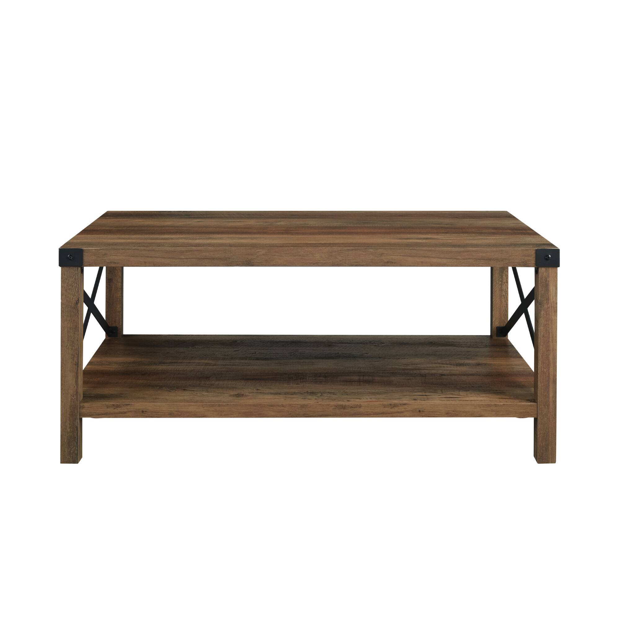 Walker Edison Black Metal &#x26; Reclaimed Barnwood Rustic Coffee Table 
