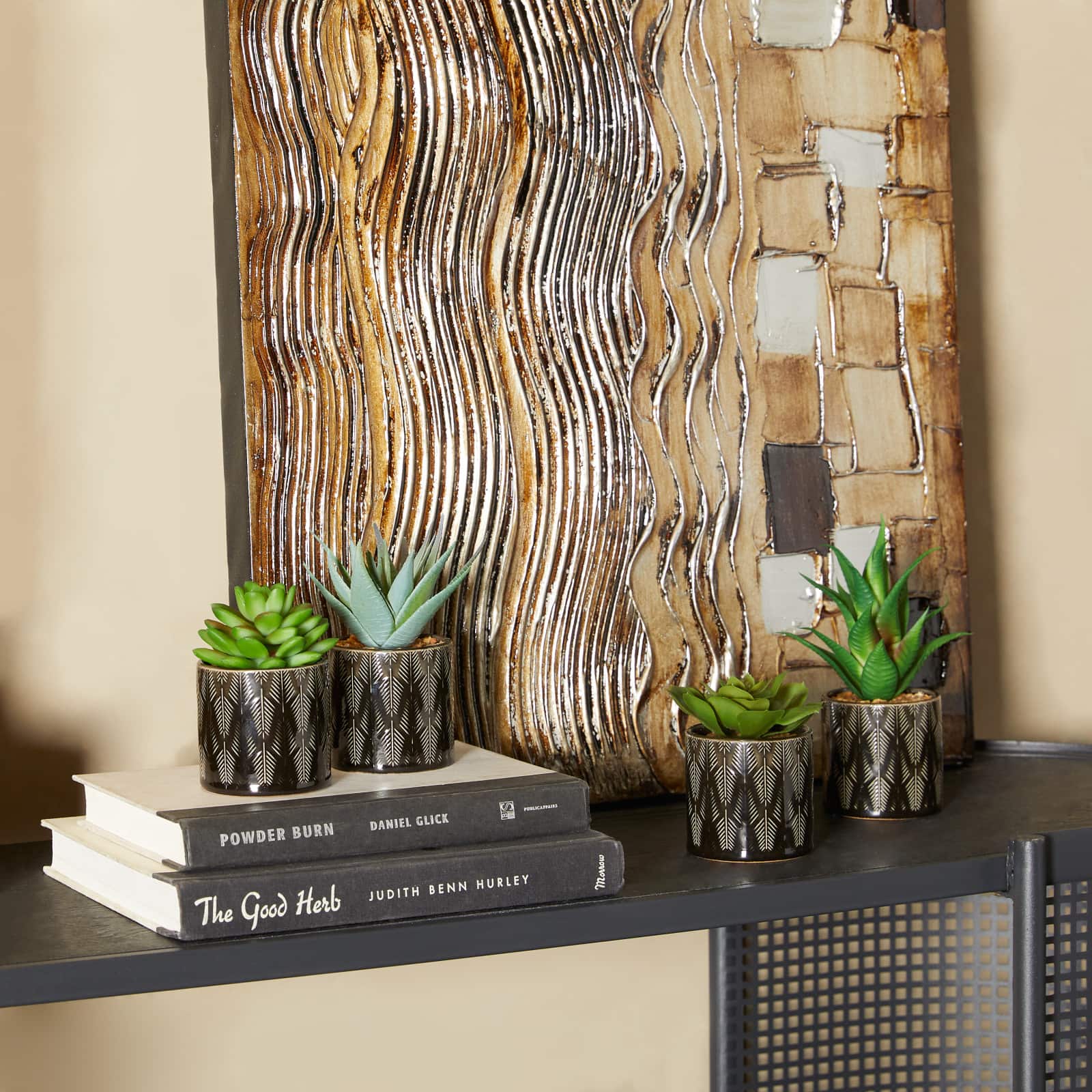 Green Faux Foliage Small Succulent Artificial Plant with Leaf Patterned Pot Set