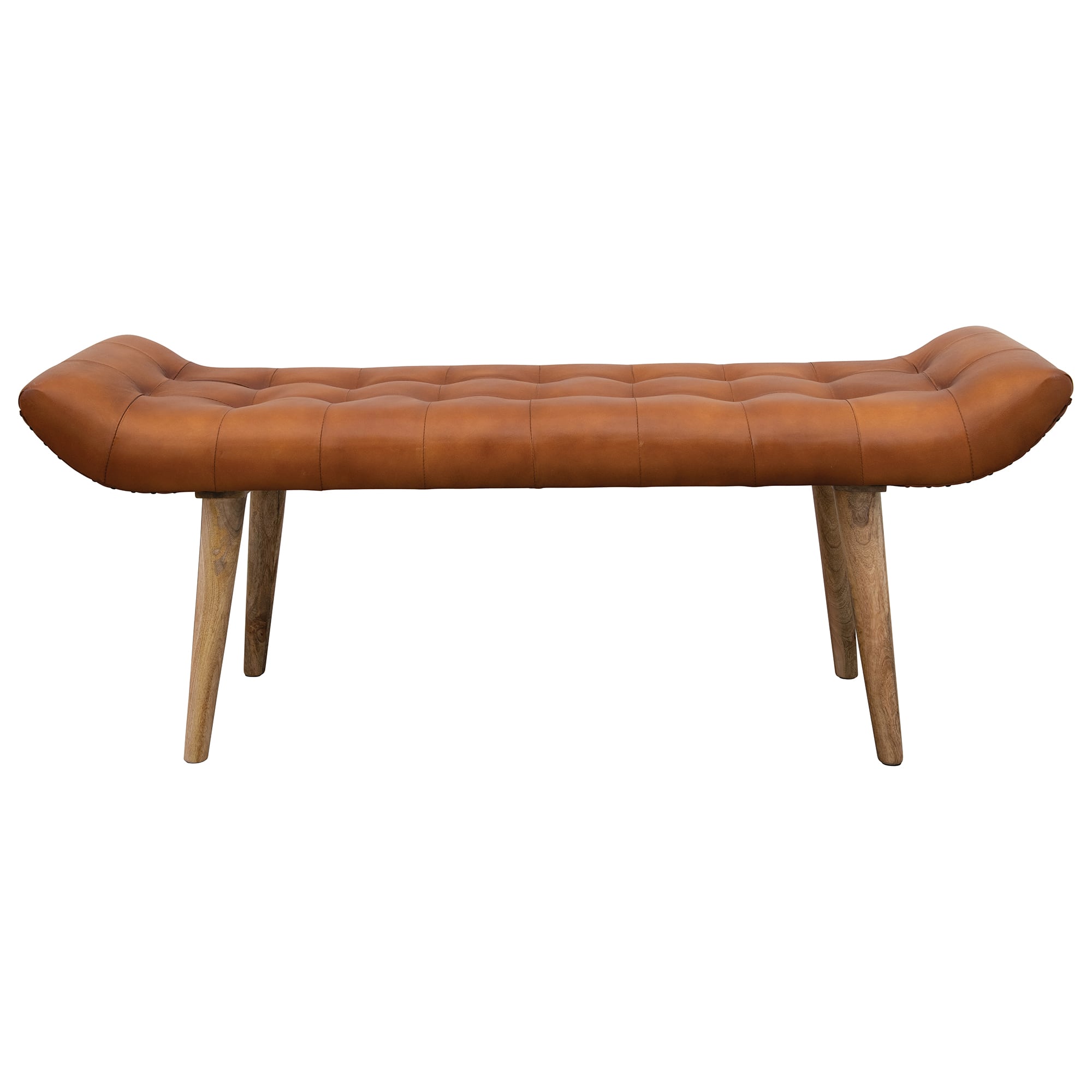 Hello Honey® 49" Leather Tufted Bench with Wood Legs