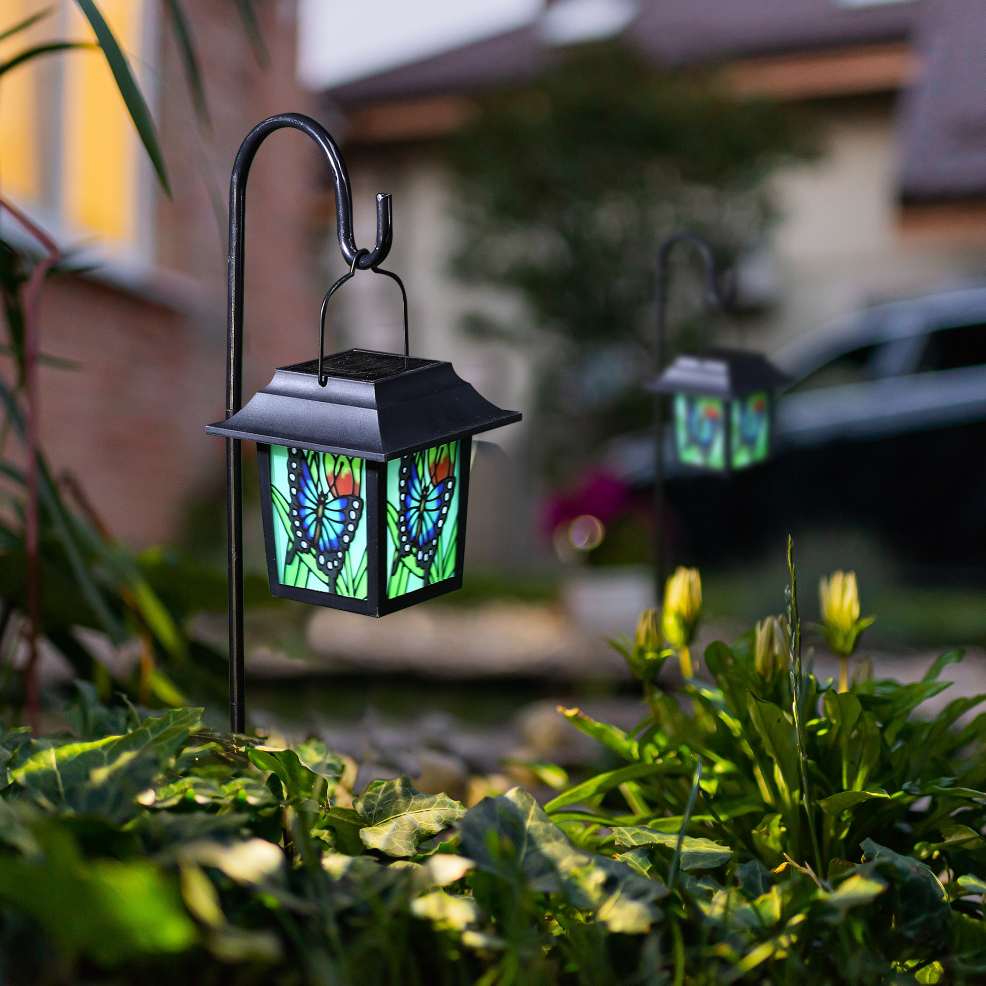 Glitzhome&#xAE; 30&#x22; Solar Powered Butterfly Pattern Garden Lamp with Stakes, 2ct.