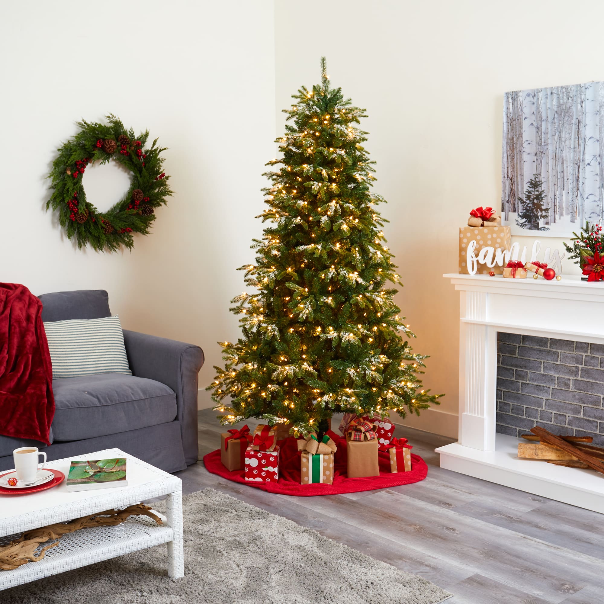 7ft. Pre-Lit Snowed Grand Teton Artificial Christmas Tree with Clear LED Lights