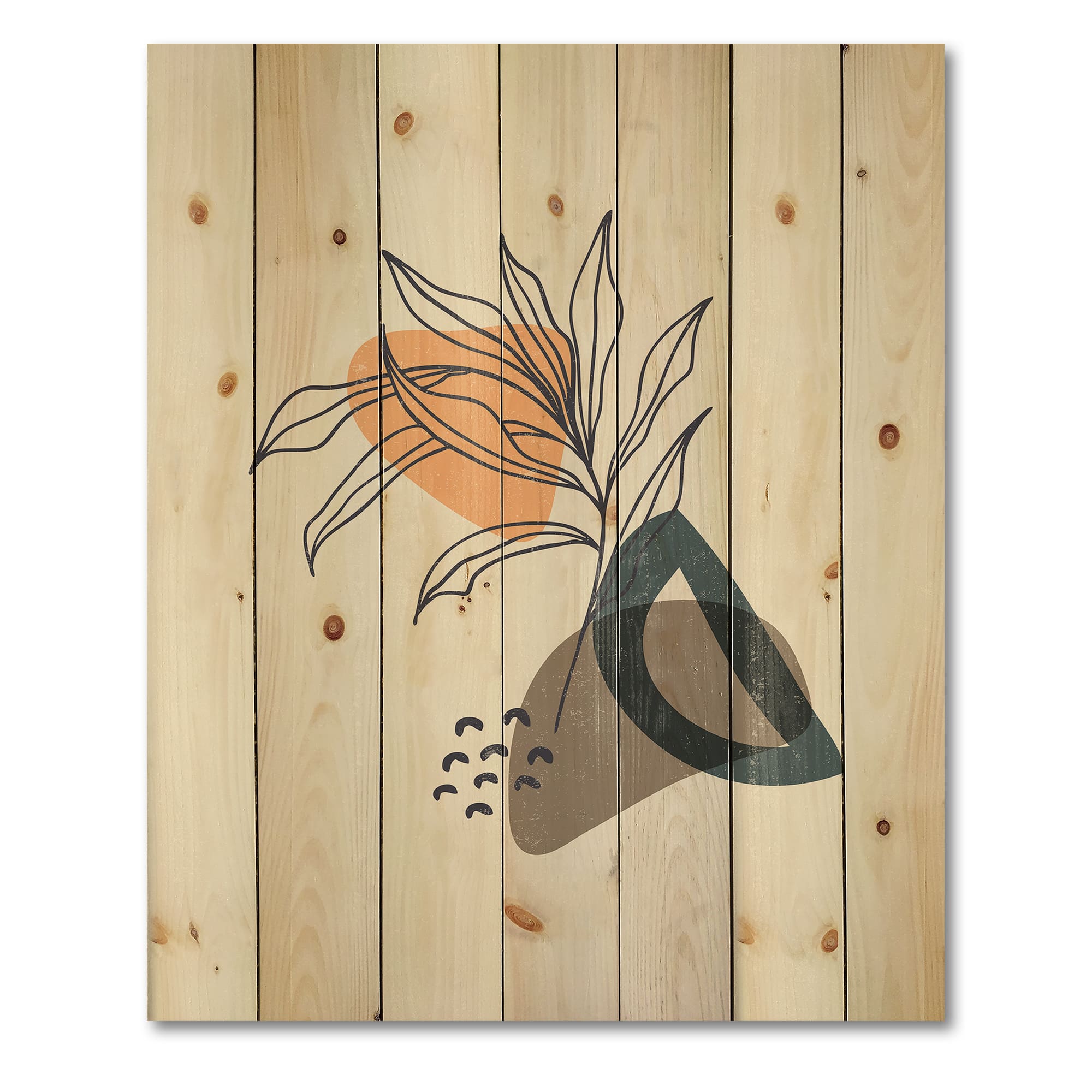 Designart - Vintage Plant With Minimalist Shapes I - Modern Print on Natural Pine Wood