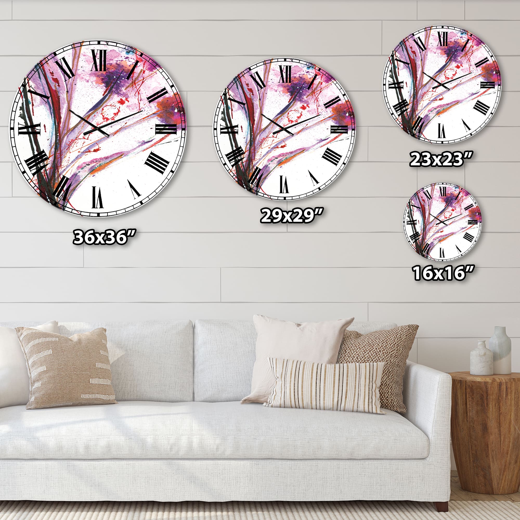 Designart &#x27;Abstract Purple Handpainted Flowers Traditional Wall Clock