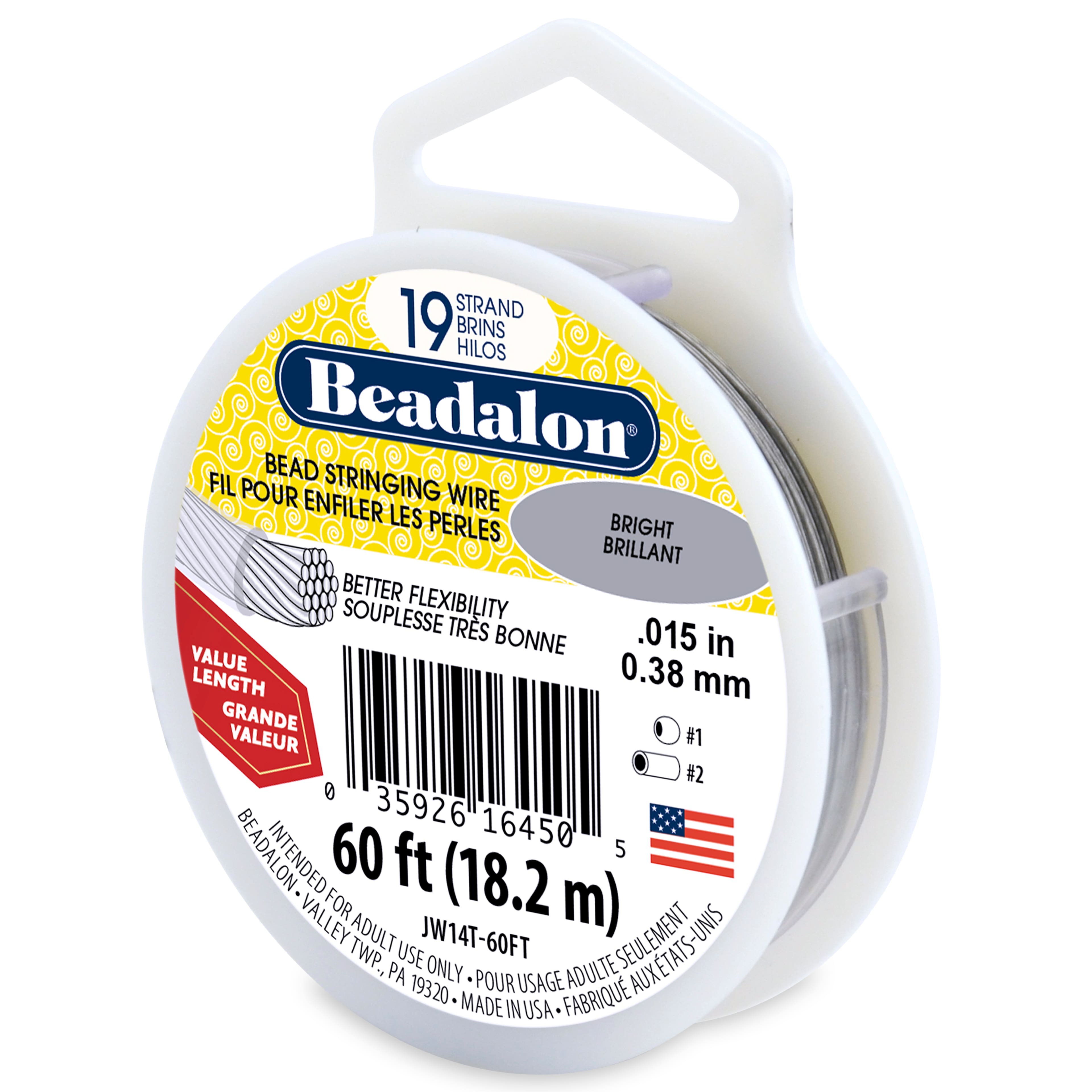 Beadalon&#xAE; 0.38mm Bright 19 Strand Bead Stringing Wire, 60ft.