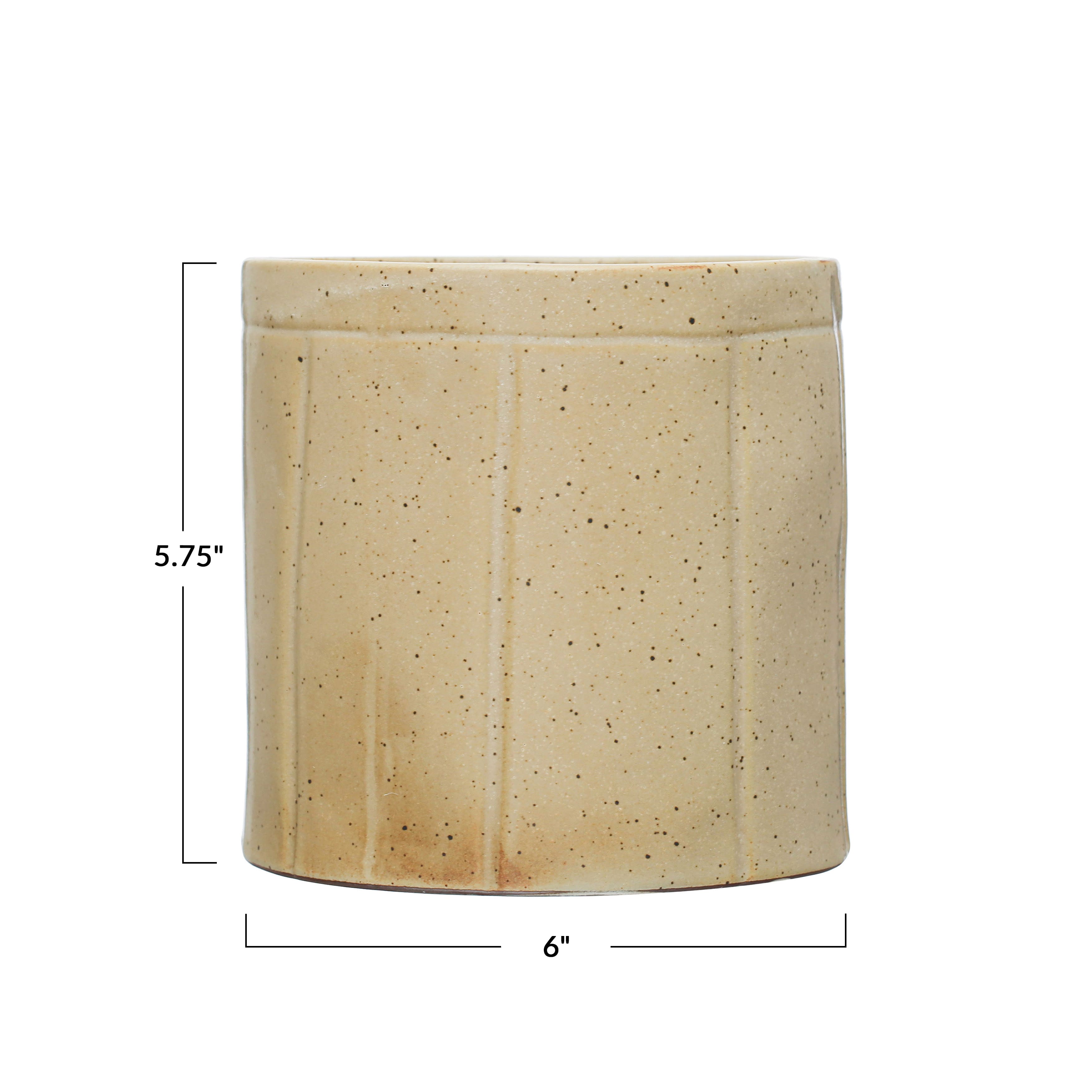 Hello Honey&#xAE; 6&#x22; Tan Decorative Stoneware Crock with Line Detail