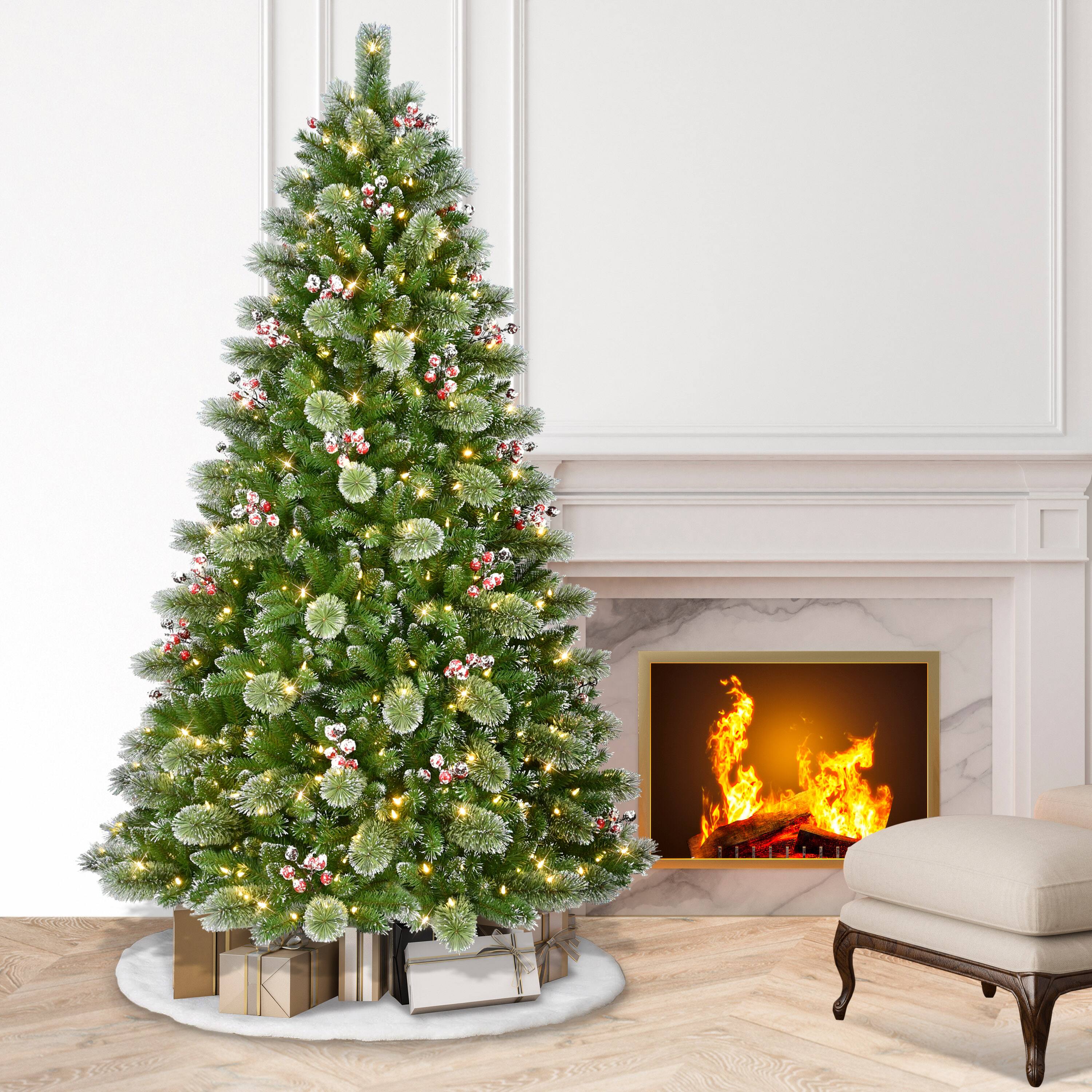7.5ft. Pre-Lit Snowy Iowa Pine Artificial Christmas Tree, Dual Color LED Lights