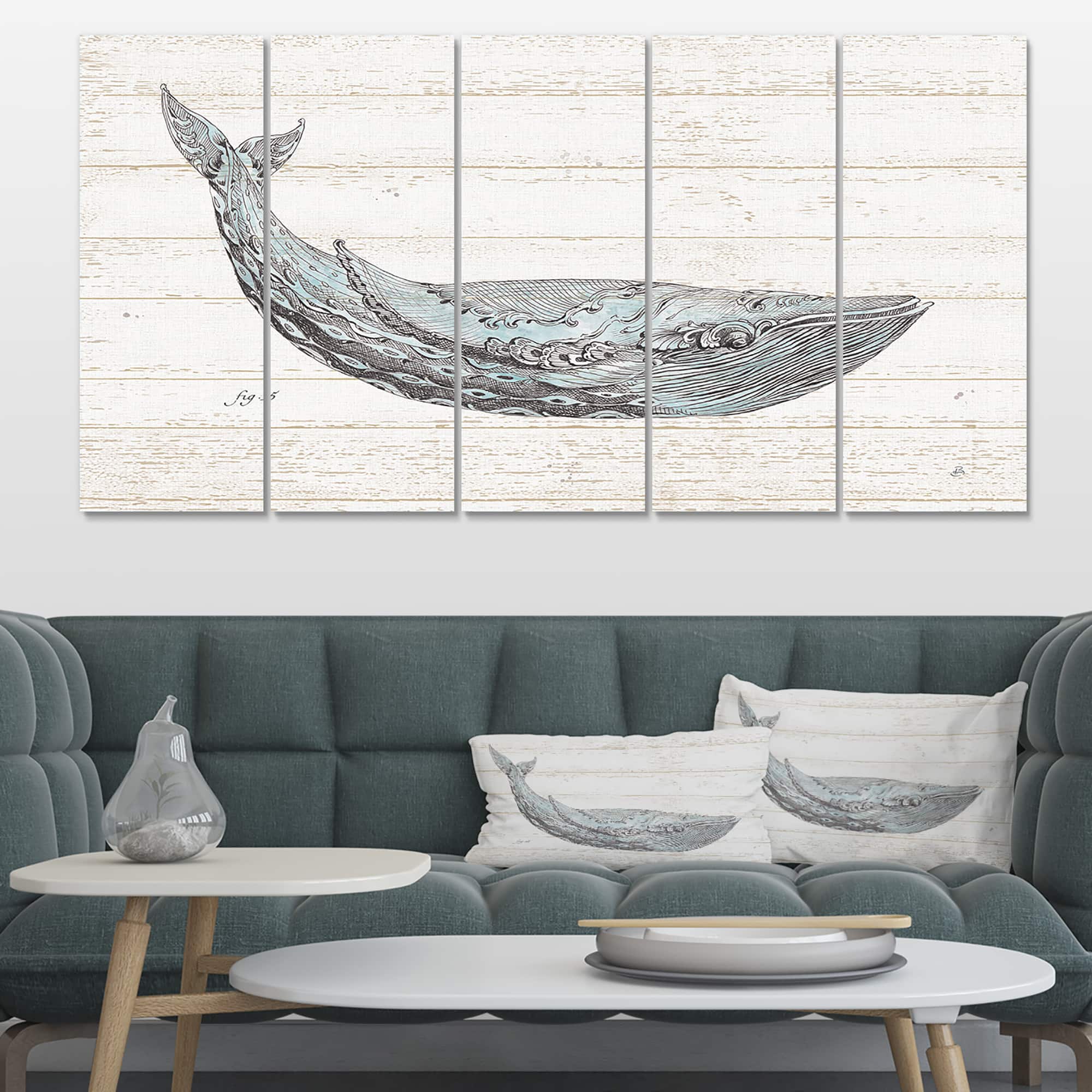Designart - Blue Whale Handpainted Watercolor - Nautical & Coastal Gallery-wrapped Canvas