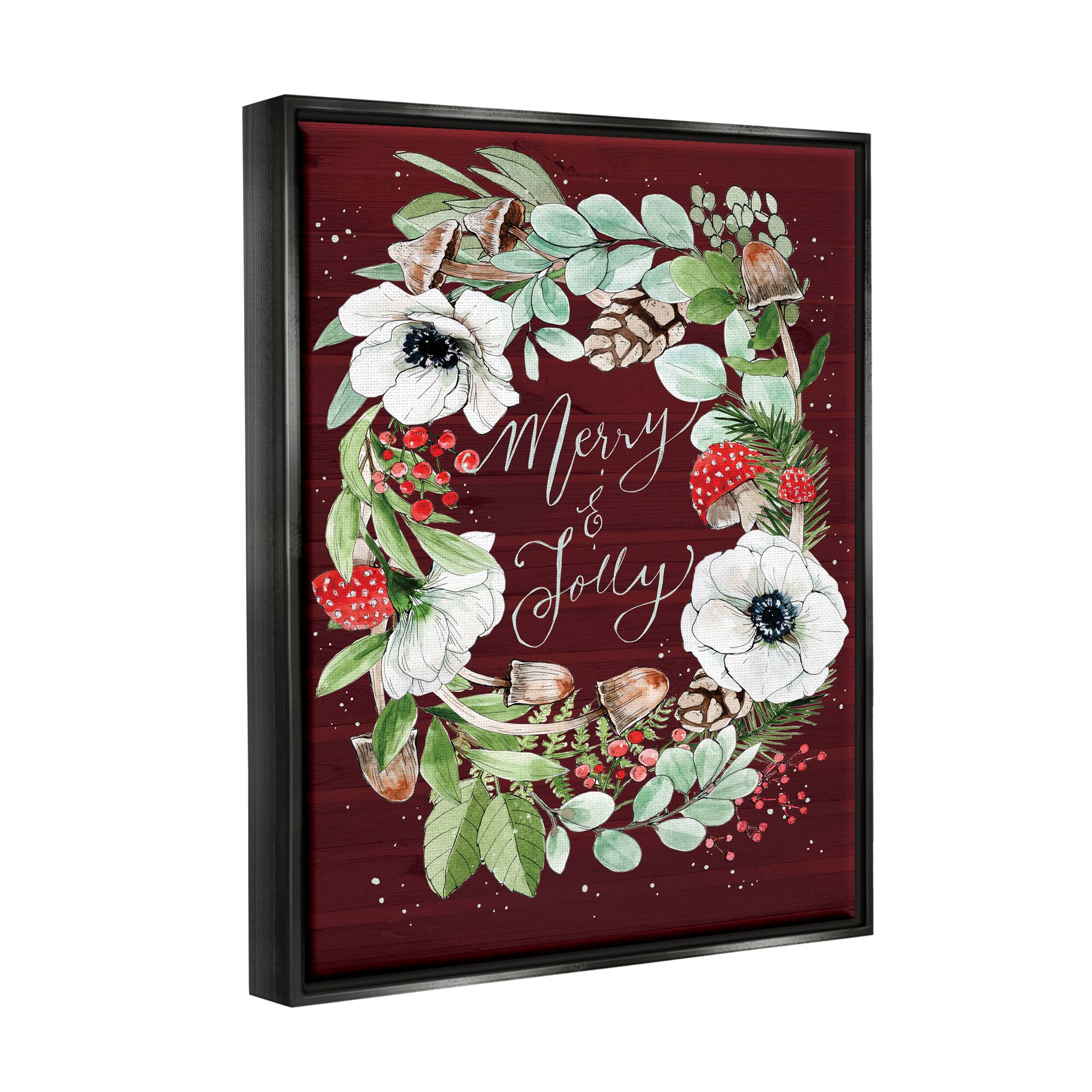 Stupell Industries Merry & Jolly Seasonal Mushroom Wreath Framed Floater Canvas Wall Art