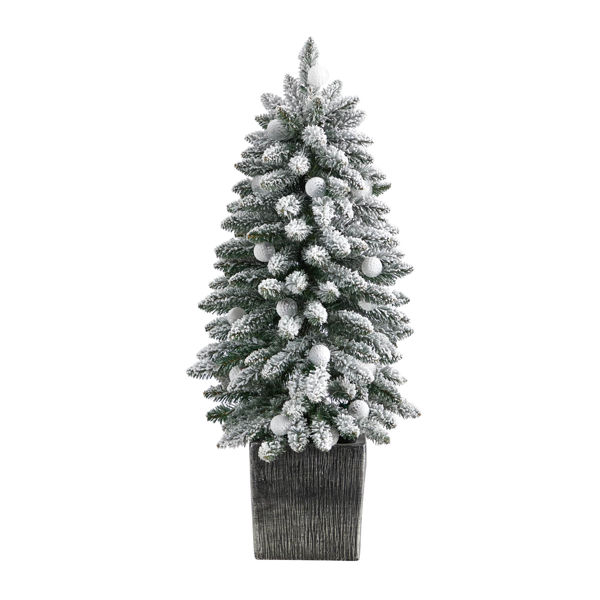 3ft. Pre-Lit Flocked Highland Fir Artificial Christmas Tree in Decorative Planter, Multicolor 20 LED Lights