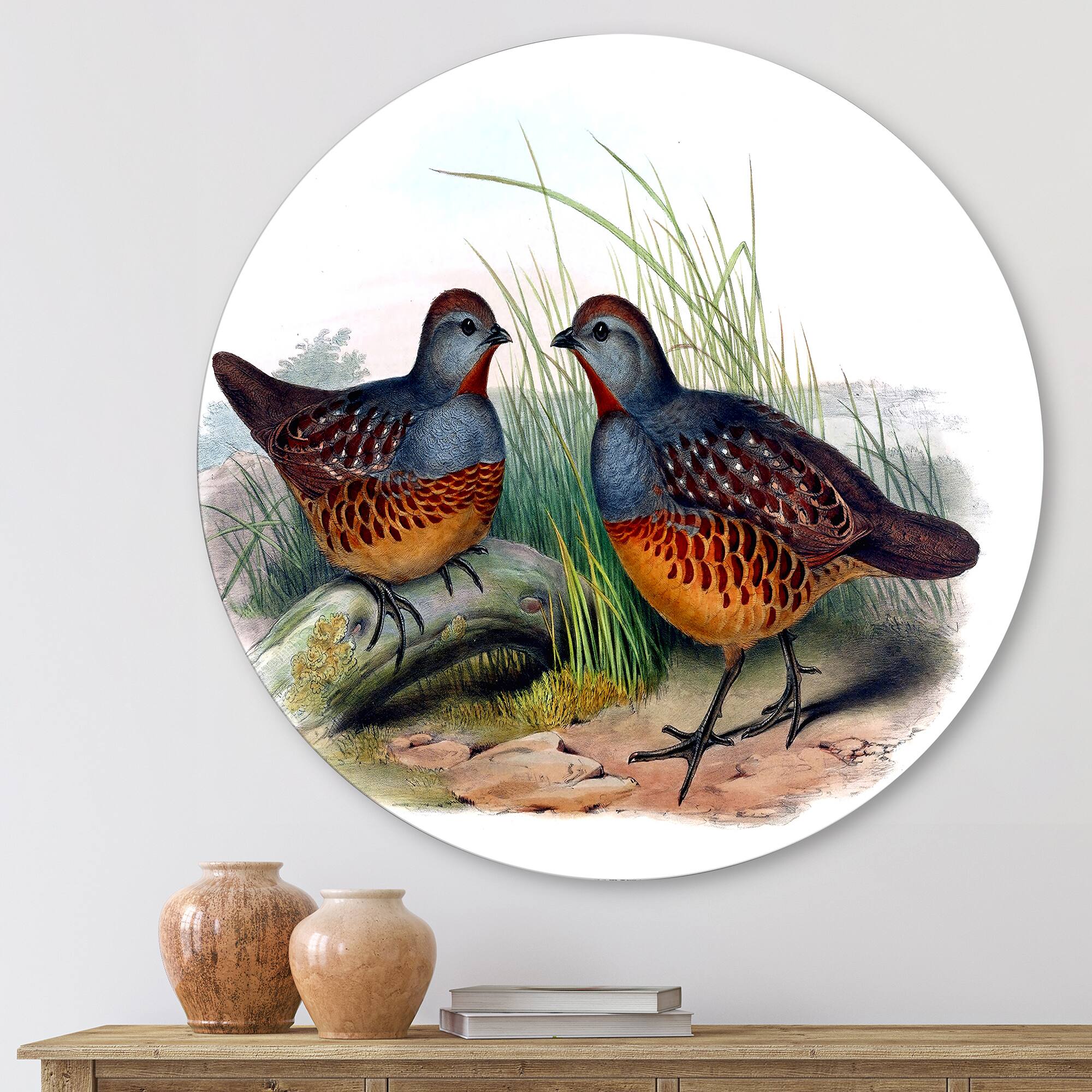 Designart - Vintage Birds In The Wild VII - Traditional Metal Circle Wall Art
