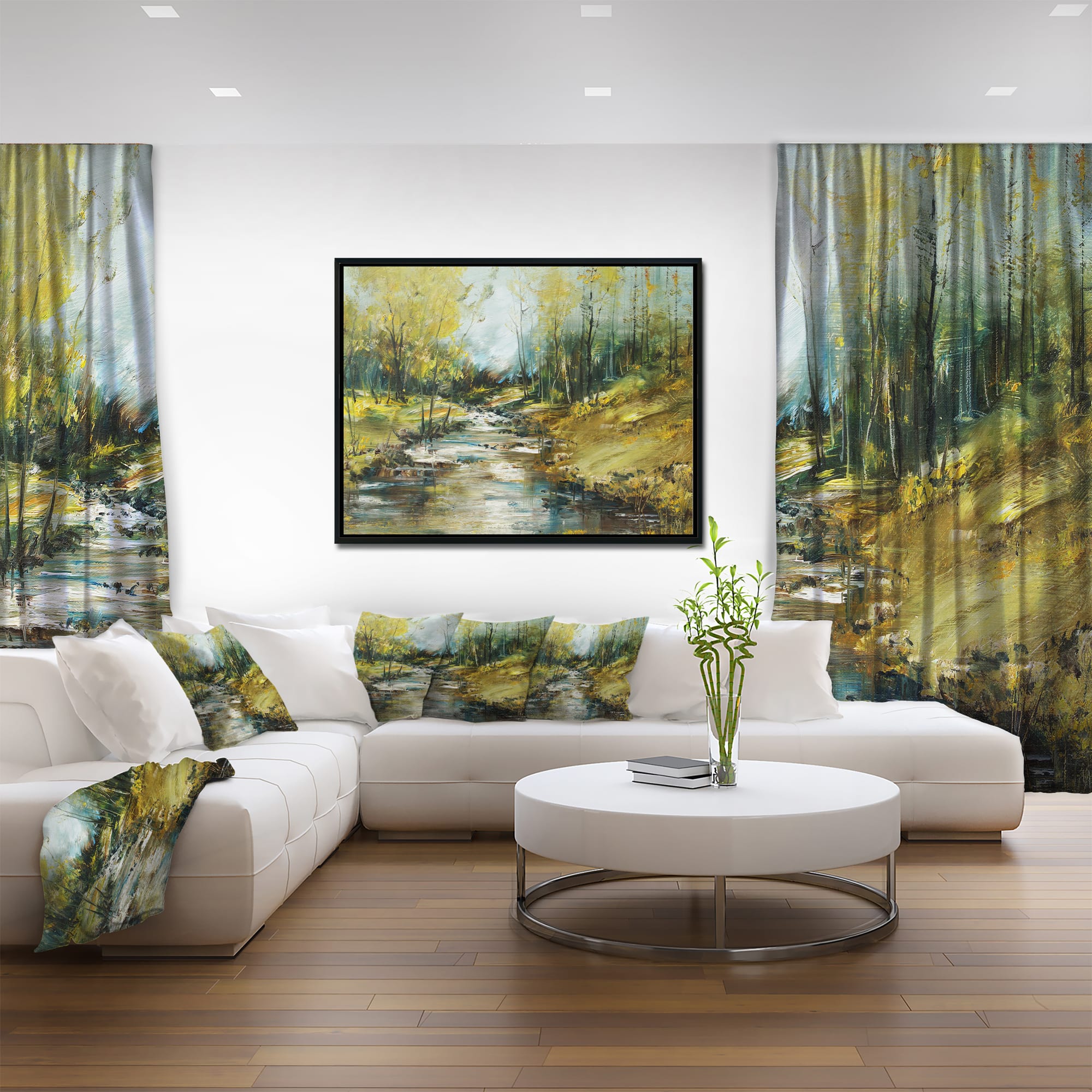 Designart - Creek in the Forest Oil Painting - Landscape Painting Canvas Print in Black Frame