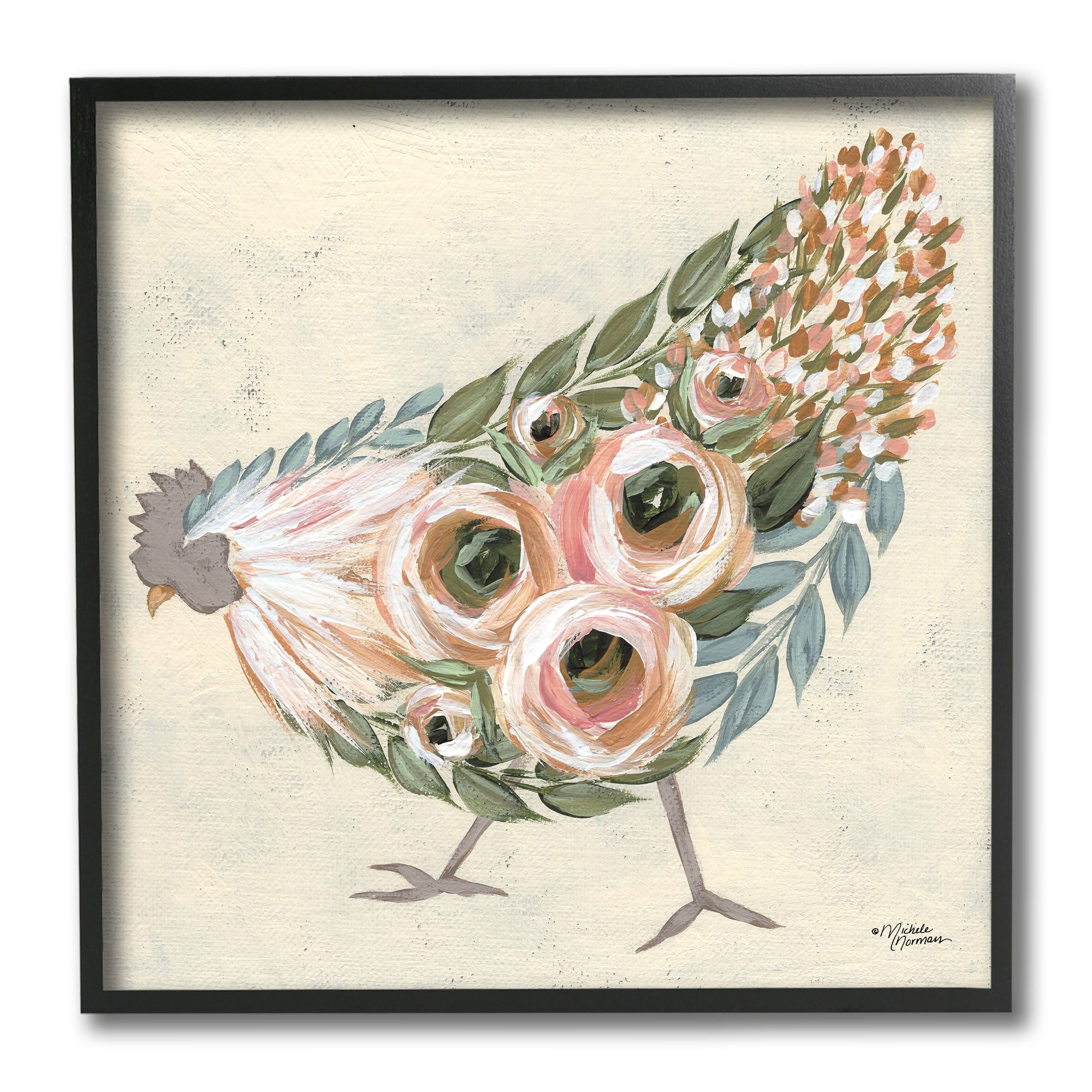 Stupell Industries Vintage Farm Chicken Pink Floral Body, 12" x 12"