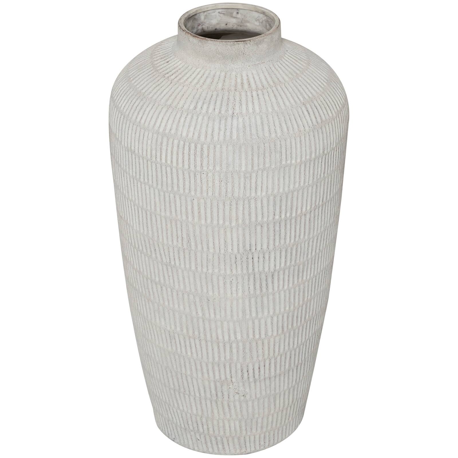 Cream Ceramic Textured Vase with Linear Pattern