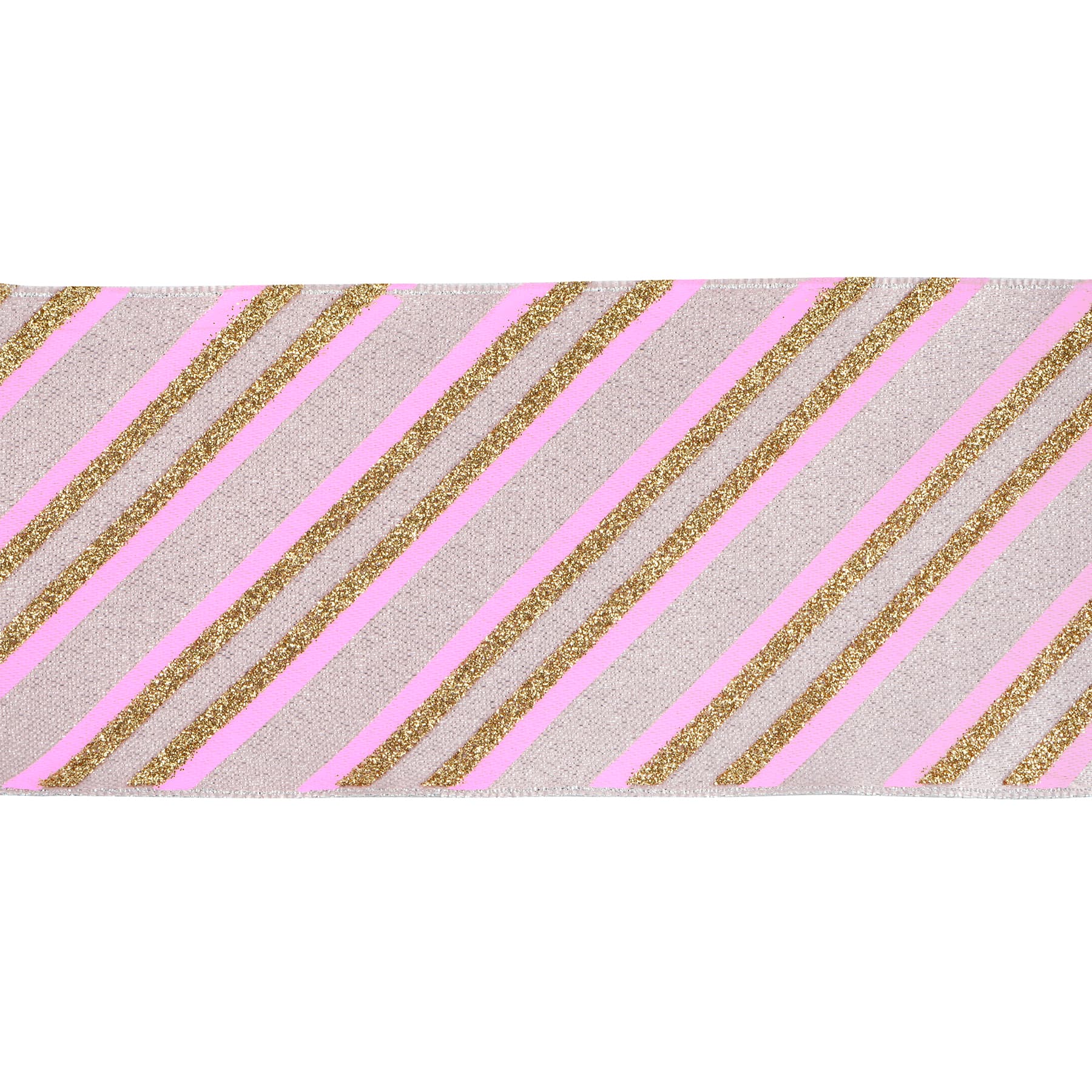 2.5&#x22; x 20ft. Blush &#x26; Gold Diagonal Stripes Wired Ribbon by Celebrate It&#xAE;