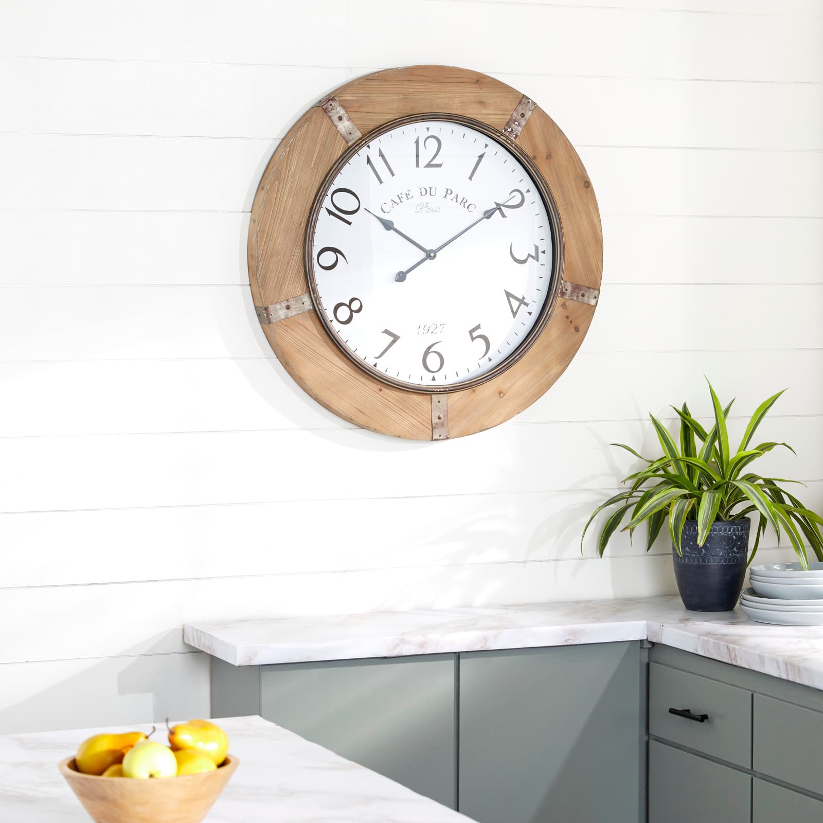 Brown Rustic Wood Wall Clock, 32&#x22; x 32&#x22;