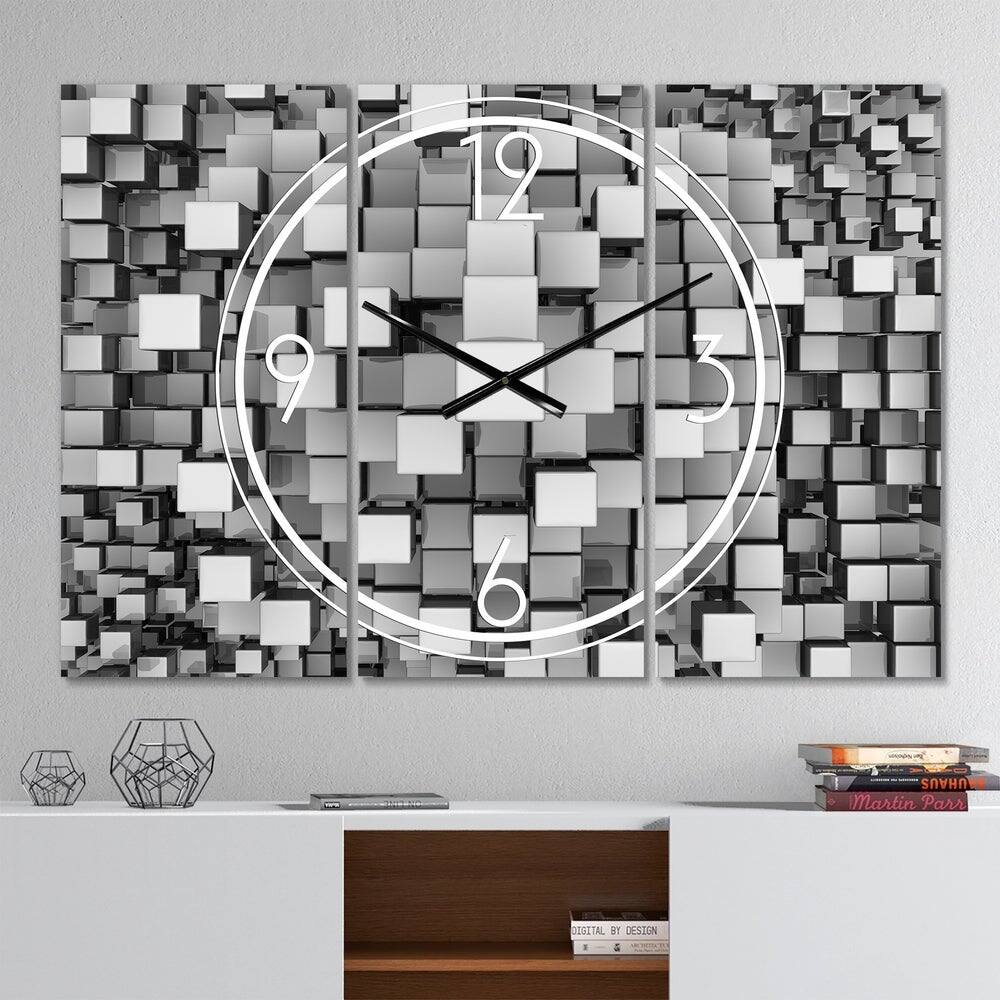 Designart Black And Gray Cubes Multipanel Wall Clock