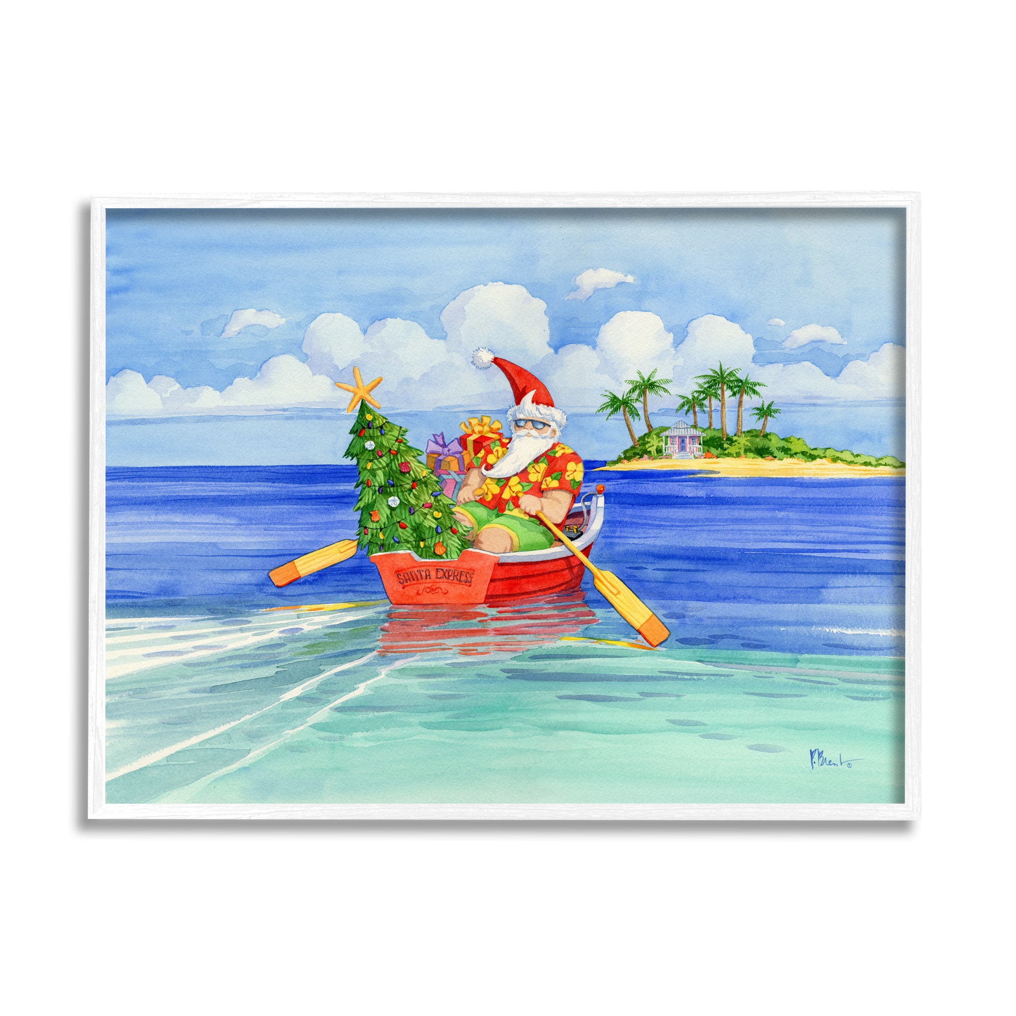 Stupell Industries Santa's Delivery Tropical Christmas Boat Framed Giclee Art