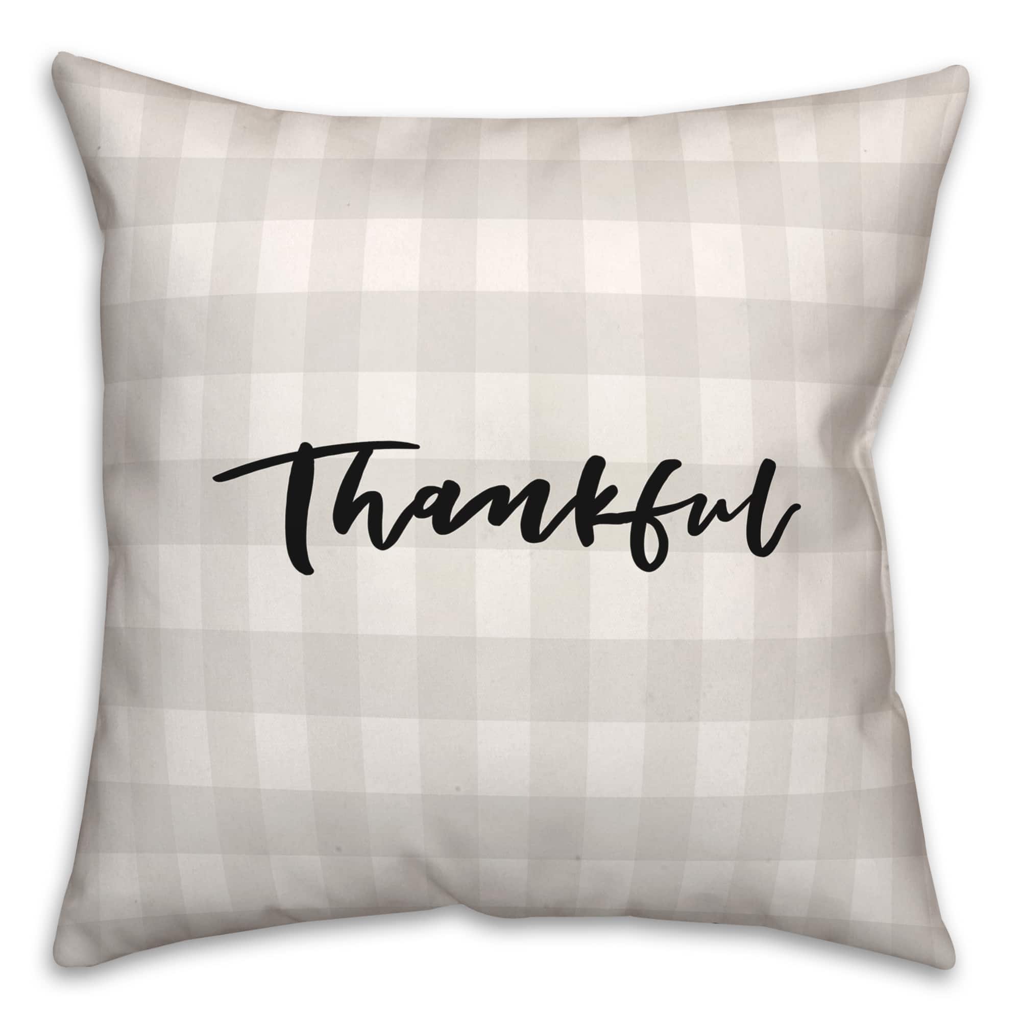 Brown Checkered Thankful Throw Pillow