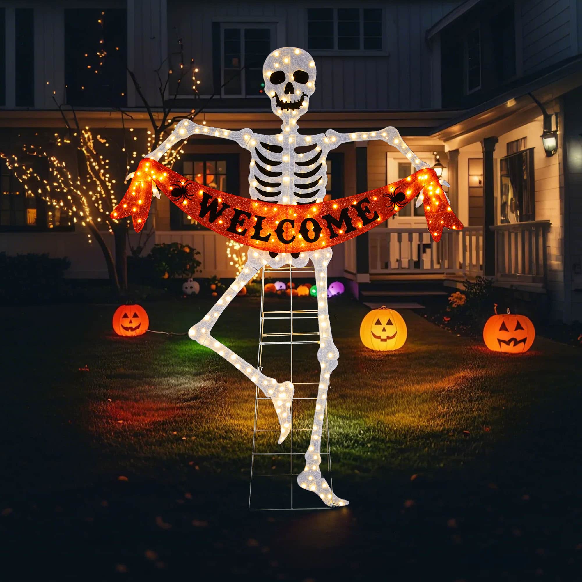 Glitzhome&#xAE; 86.25&#x22;H Lighted Halloween 2.5D Skeleton Outdoor Decor
