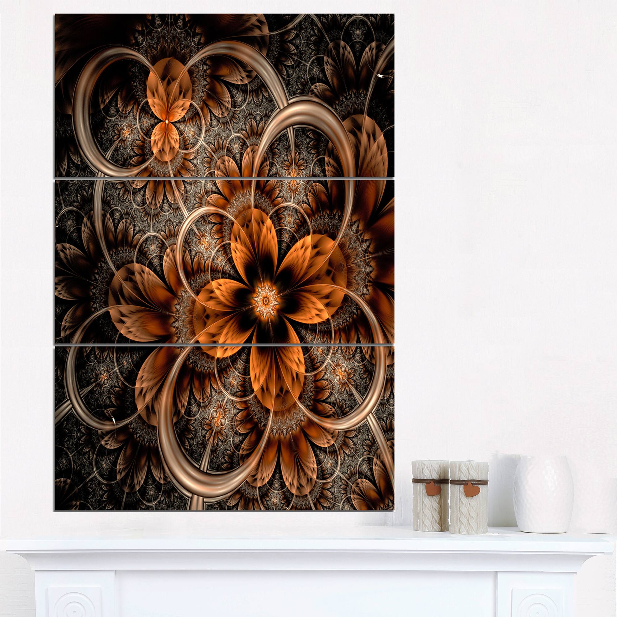 Designart - Dark Orange Digital Art Fractal Flower - Floral Canvas Art Print