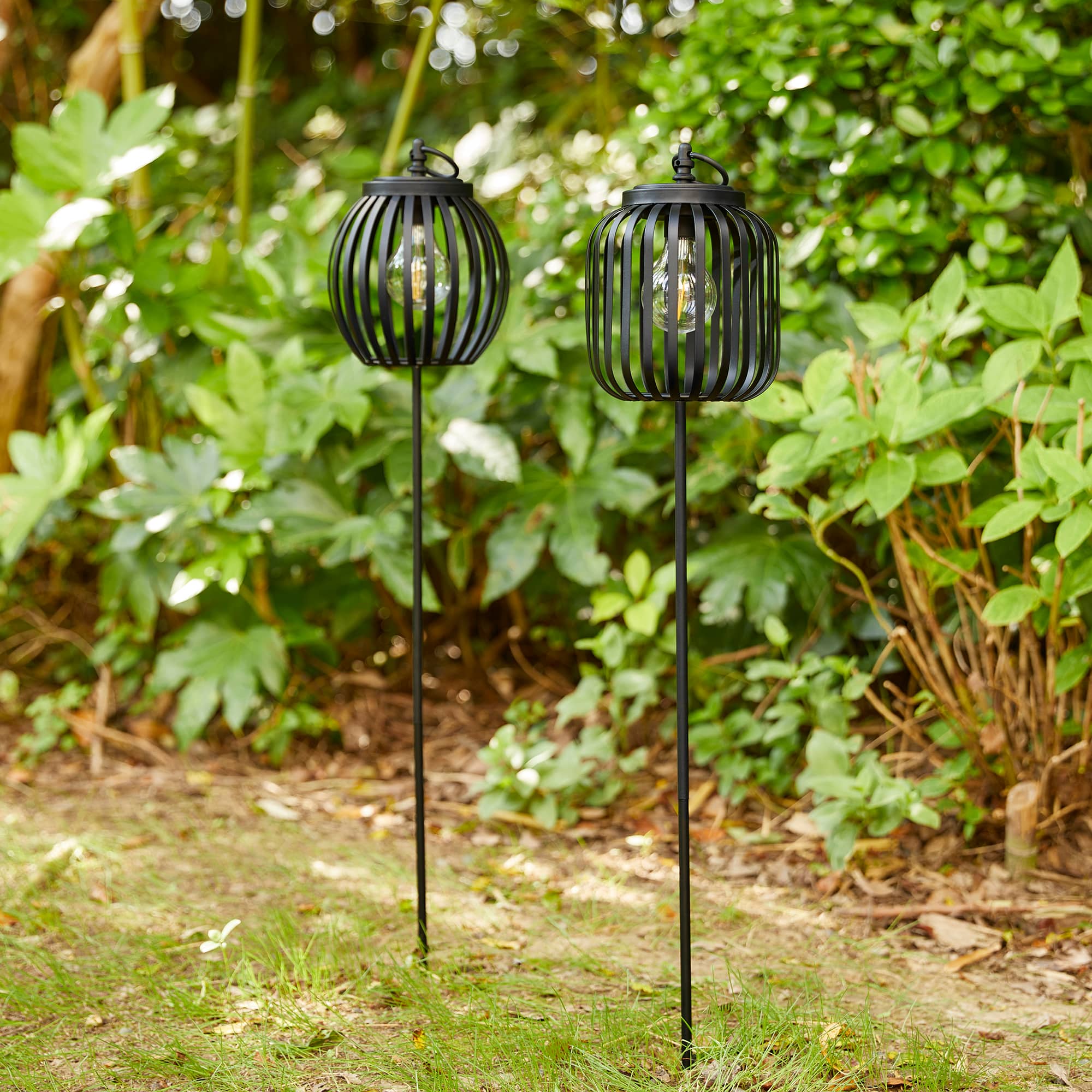 Glitzhome® 33" Black Metal Stripes Solar Powered Outdoor Lantern