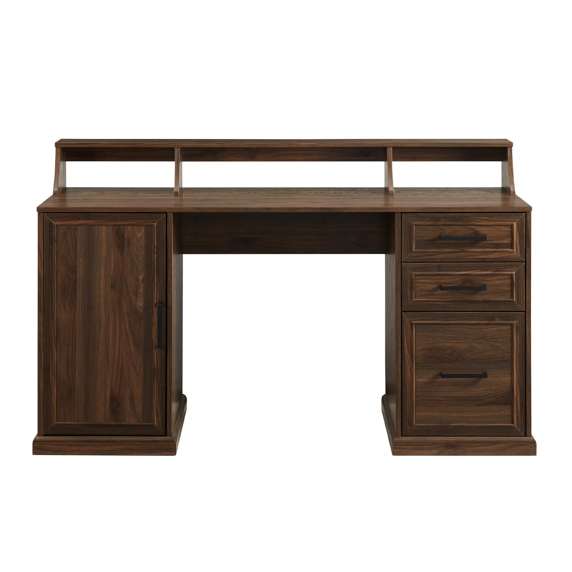 Walker Edison 58" Dark Walnut 3 Drawer Computer Desk with Hutch