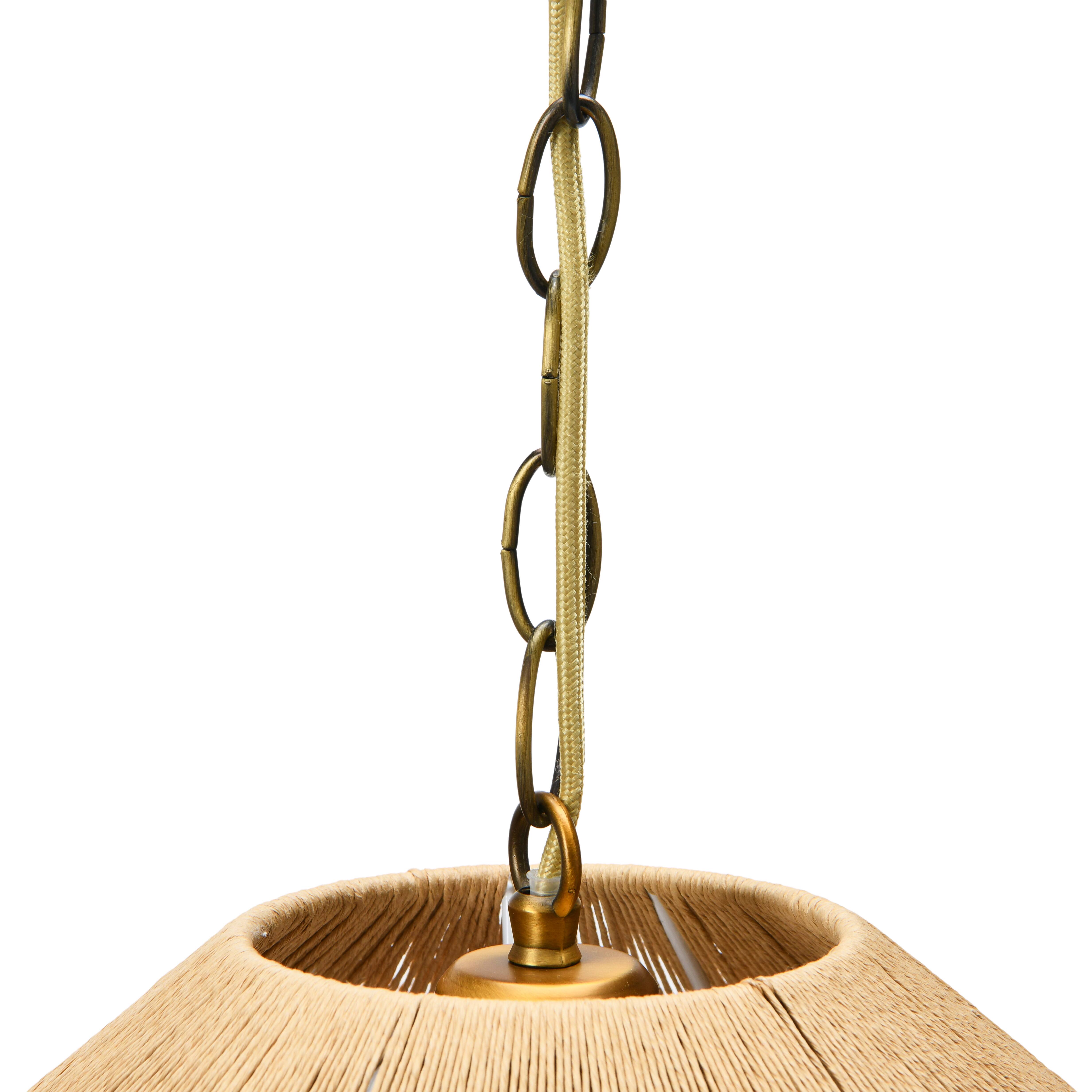Hello Honey® 16" Coastal Pendant Lamp with Natural Paper Rope Shades, Fringe Detail and Iron Base