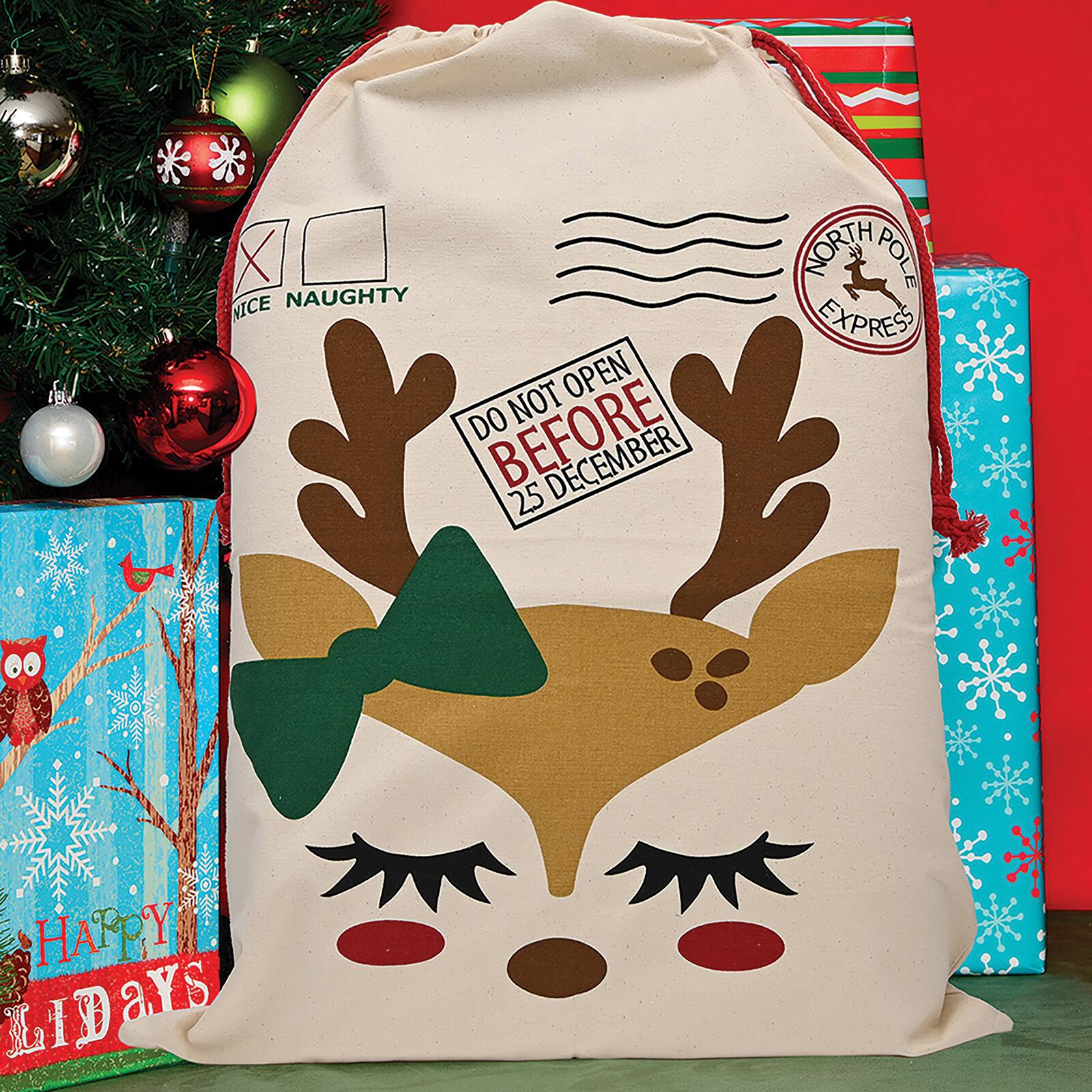 Personality Case&#x2122; 19&#x22; x 26&#x22; North Pole Express Nice Cotton Christmas Drawstring Bag