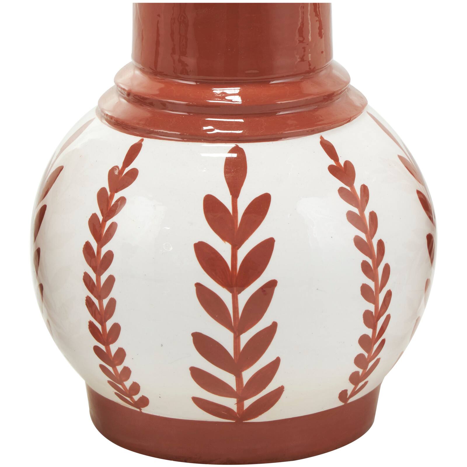 White Ceramic Floral Vase with Terracotta Colored Detailing Set