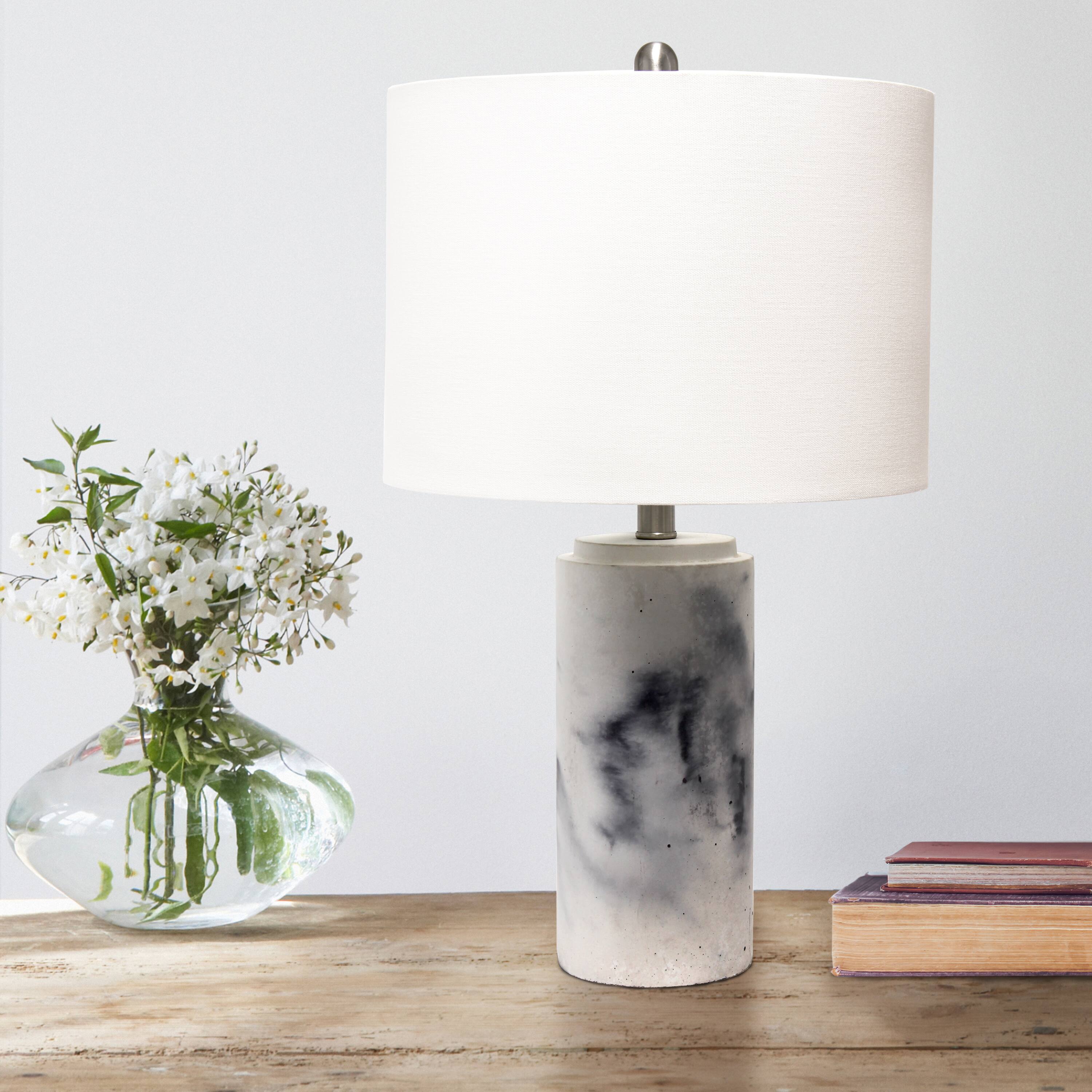 Lalia Home 24.5" White Marbleized Table Lamp with White Fabric Shade