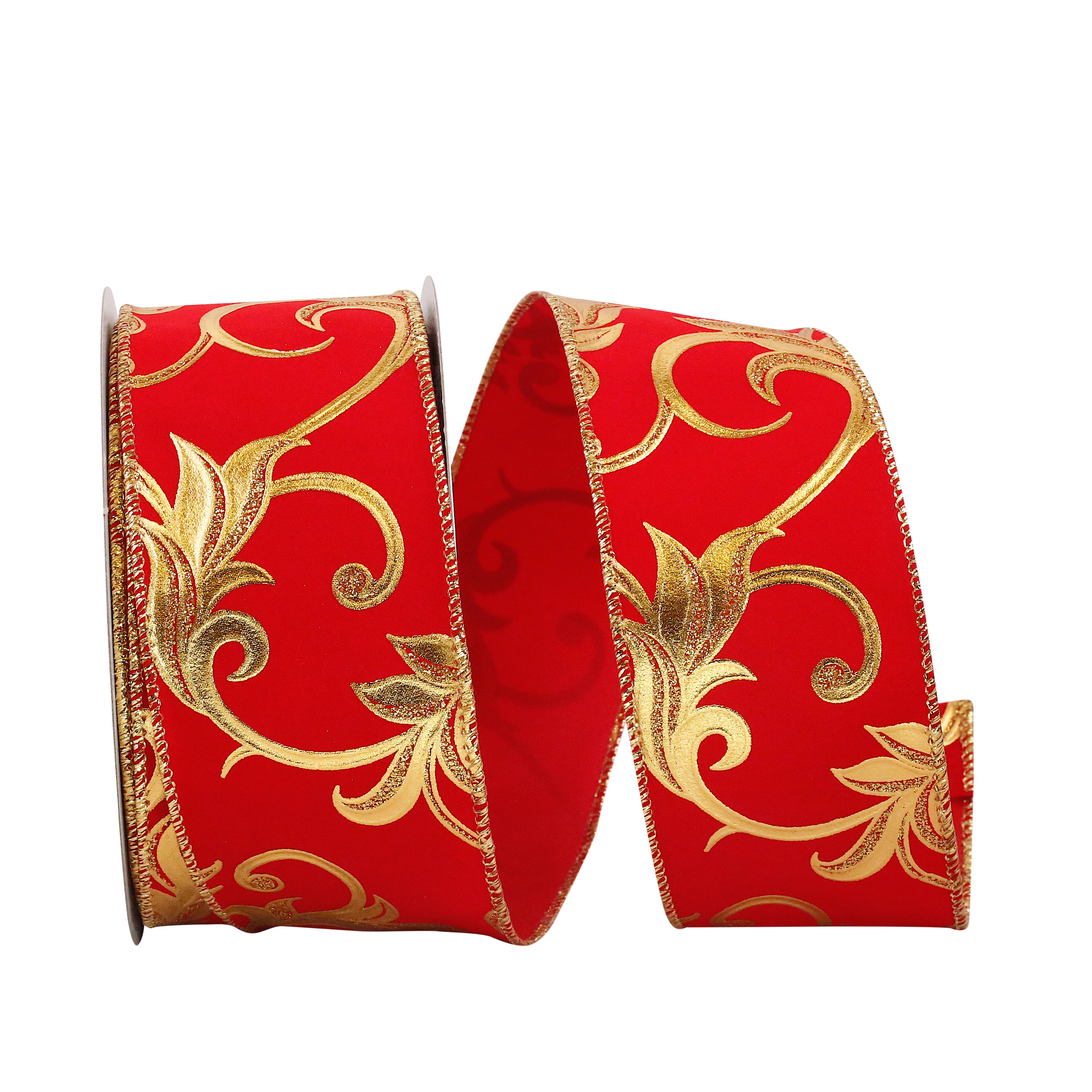 JAM Paper 2.5&#x22; x 20yd. Red Wired Swirl Fantasy Velvet Ribbon