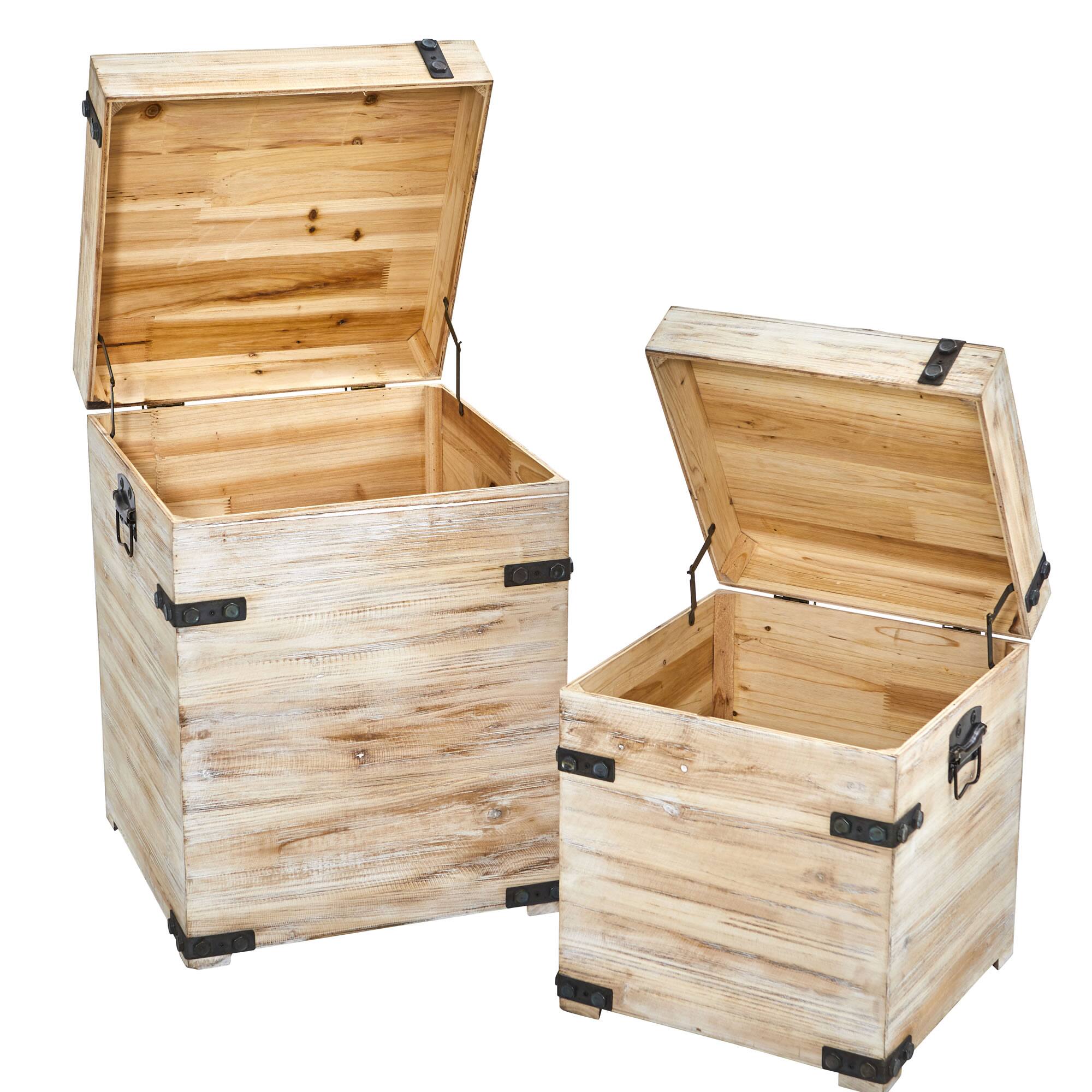 Decorative White Wash Storage Box Trunks Set