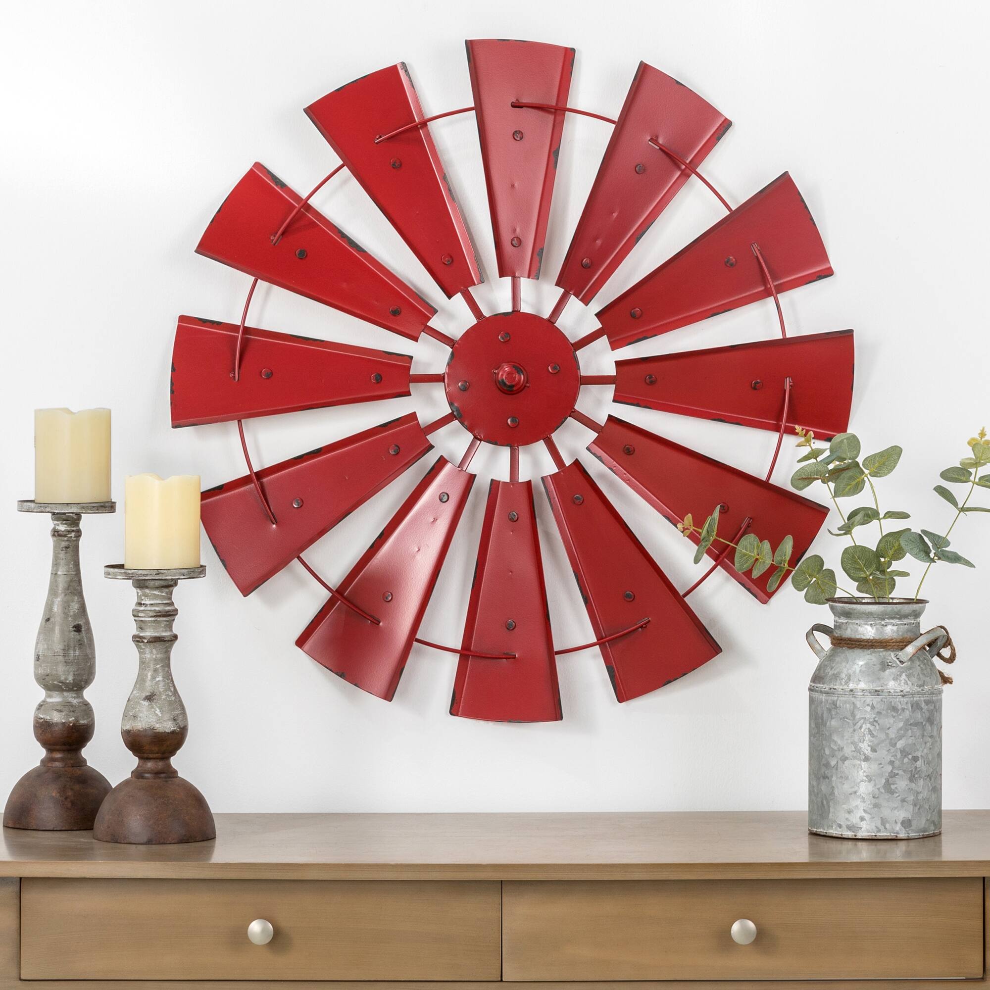 Glitzhome® 28.5" Red Metal Wind Spinner Wall Décor