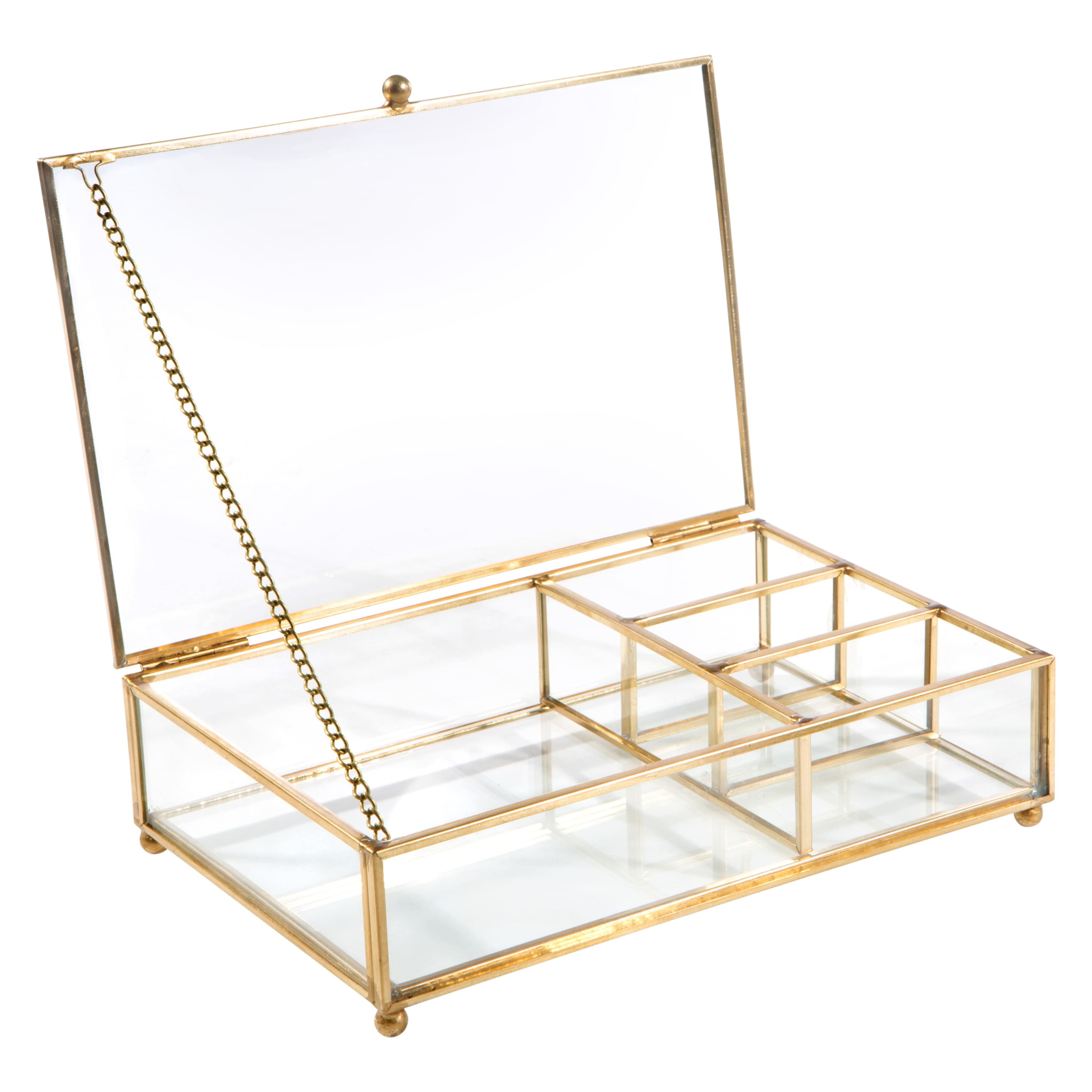 Home Details Large Gold Vintage 4 Compartment Glass Keepsake Box