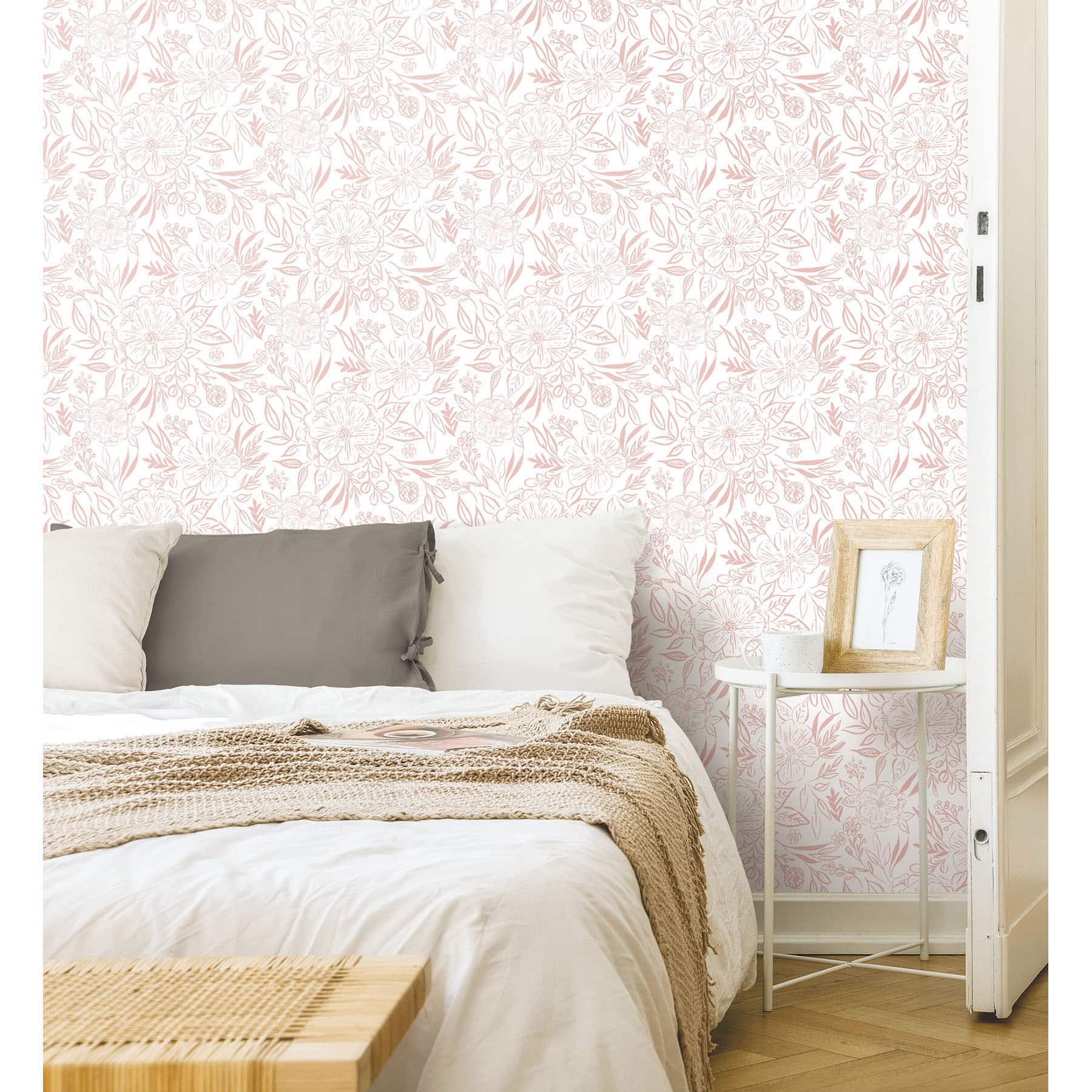 RoomMates Pink & White Floral Sketch Peel & Stick Wallpaper
