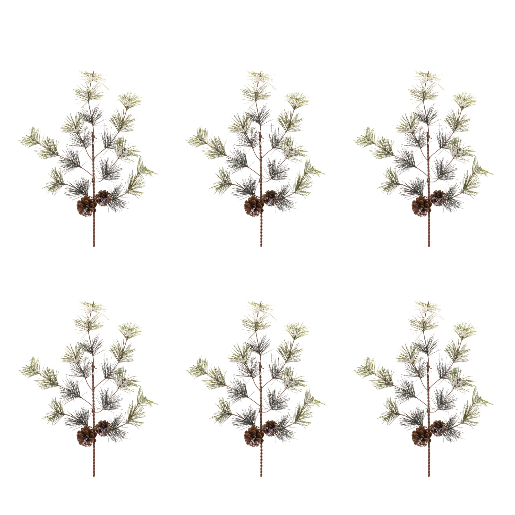 20.5&#x22; Iced Pine Leaf &#x26; Pinecone Sprays, 6ct.